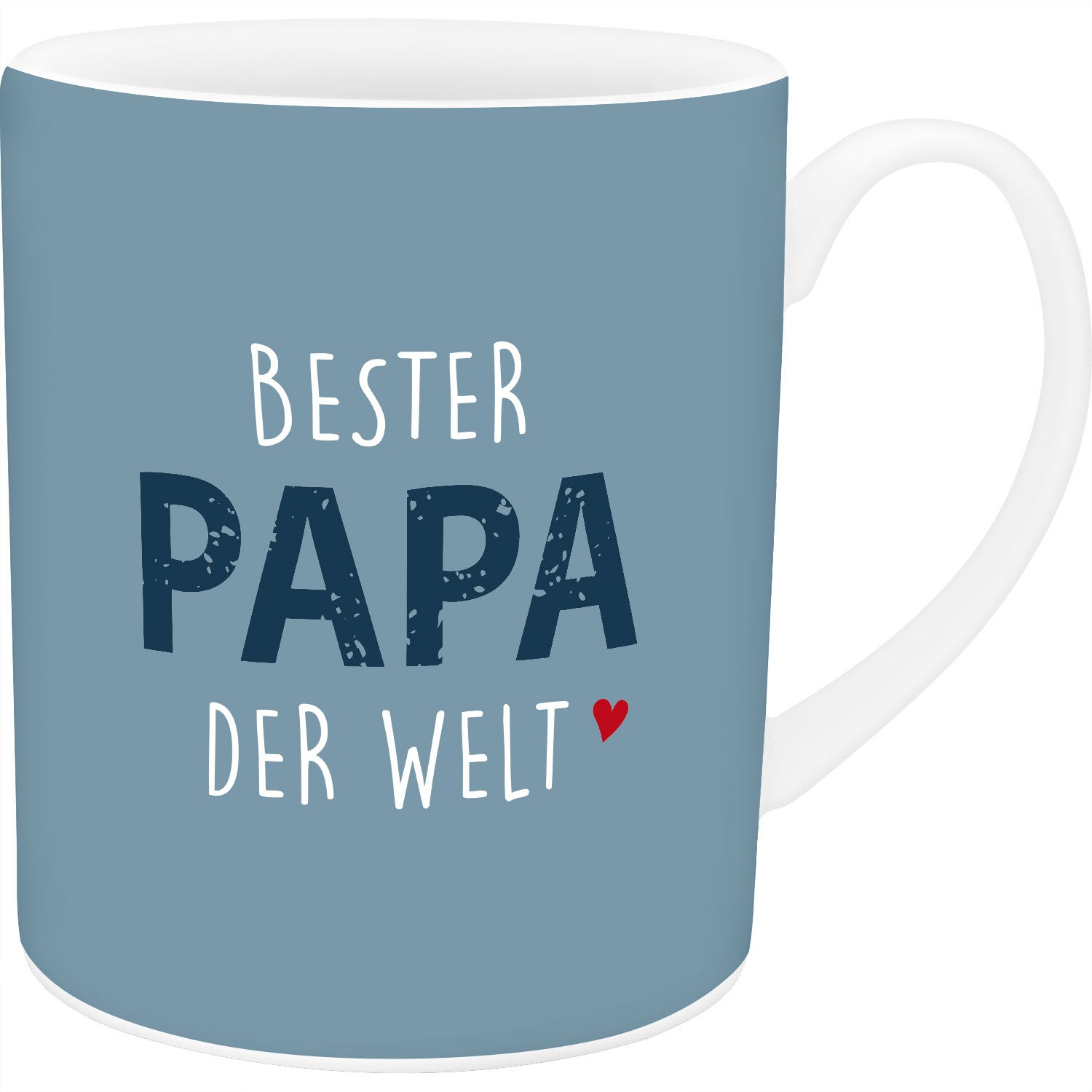 Blaue XL-Tasse mit dem Spruch BESTER PAPA DER WELT und rotem Herz