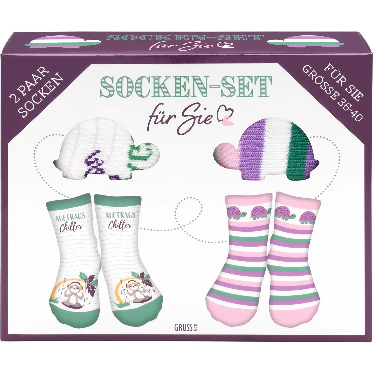 Socken-Set »Auftragschiller« mit zwei Paar Socken in Geschenkbox, Streifen- und Tiermotive
