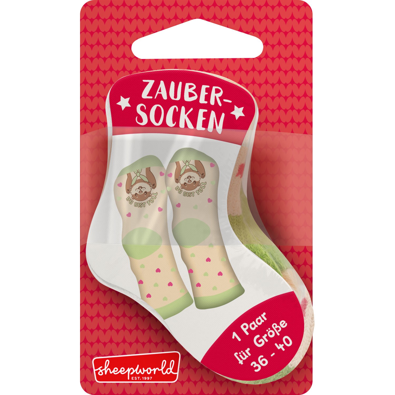 Beige Zaubersocken mit Bären- und Herzmotiven, Größe 36–40, 1 Paar