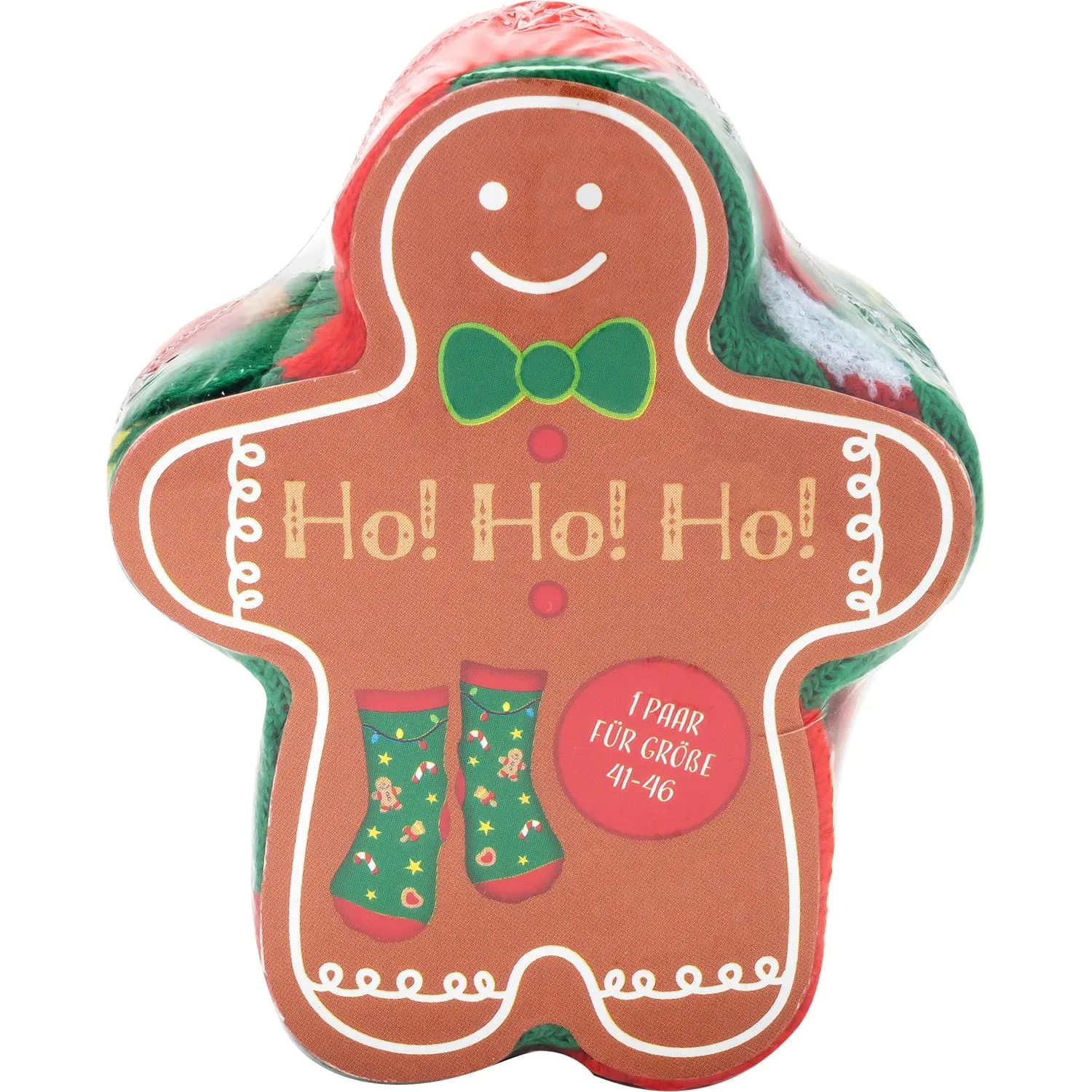 Zaubersocken in Lebkuchenform mit grüner Schleife, Größe 41–46