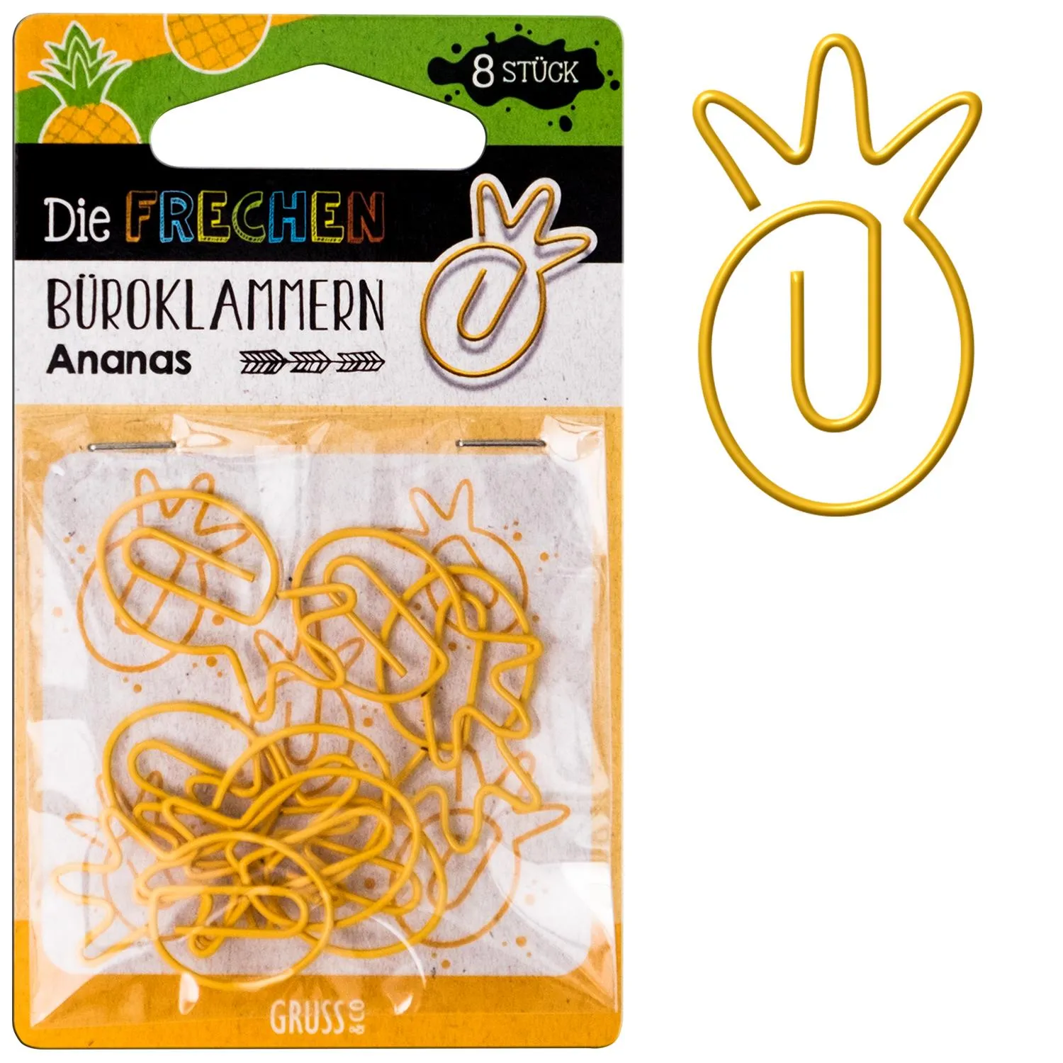 Gelbe Ananas-Büroklammern, 8 Stück, im transparenten Beutel