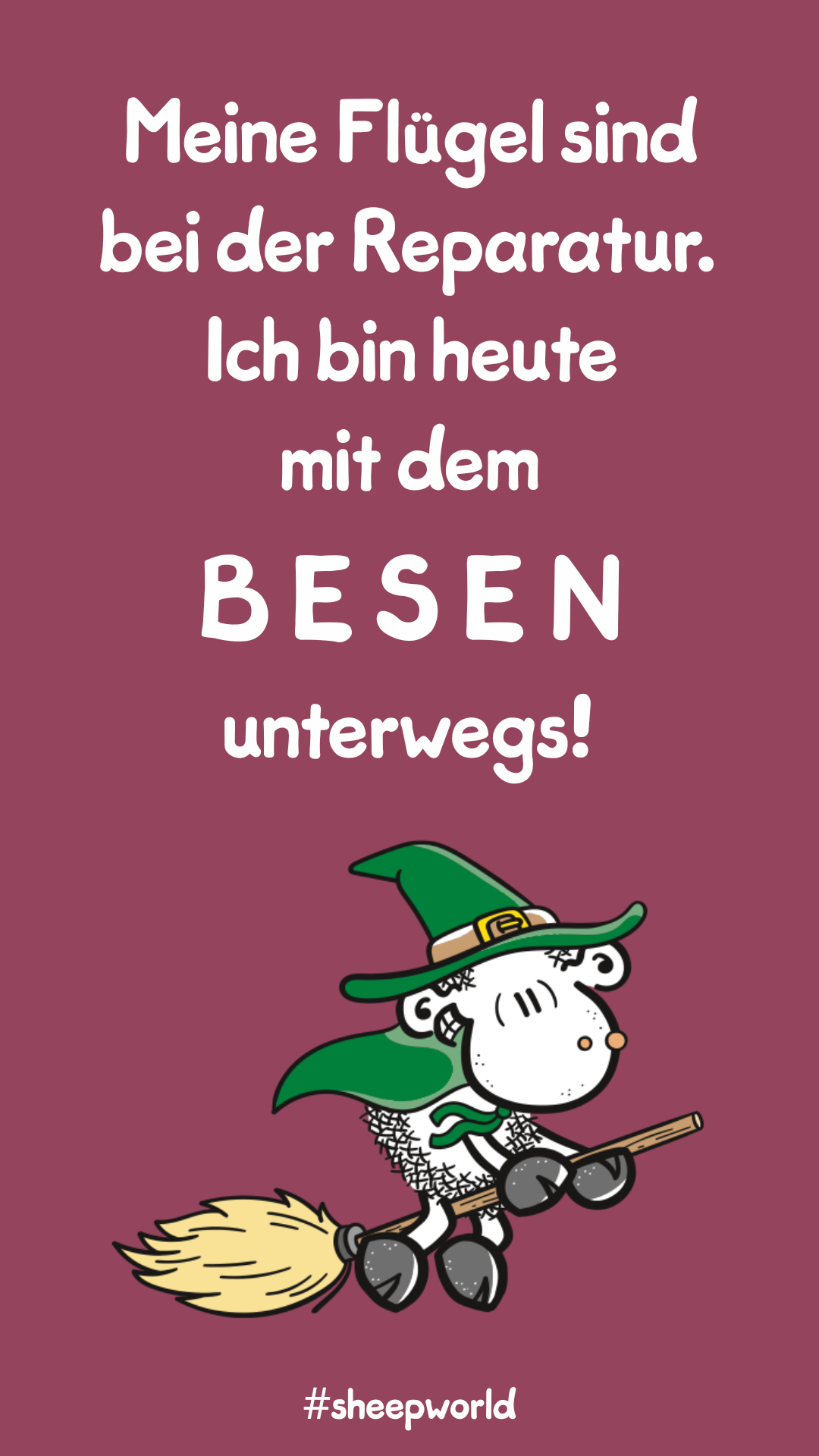 sheepworld Halloween Spruch Besen