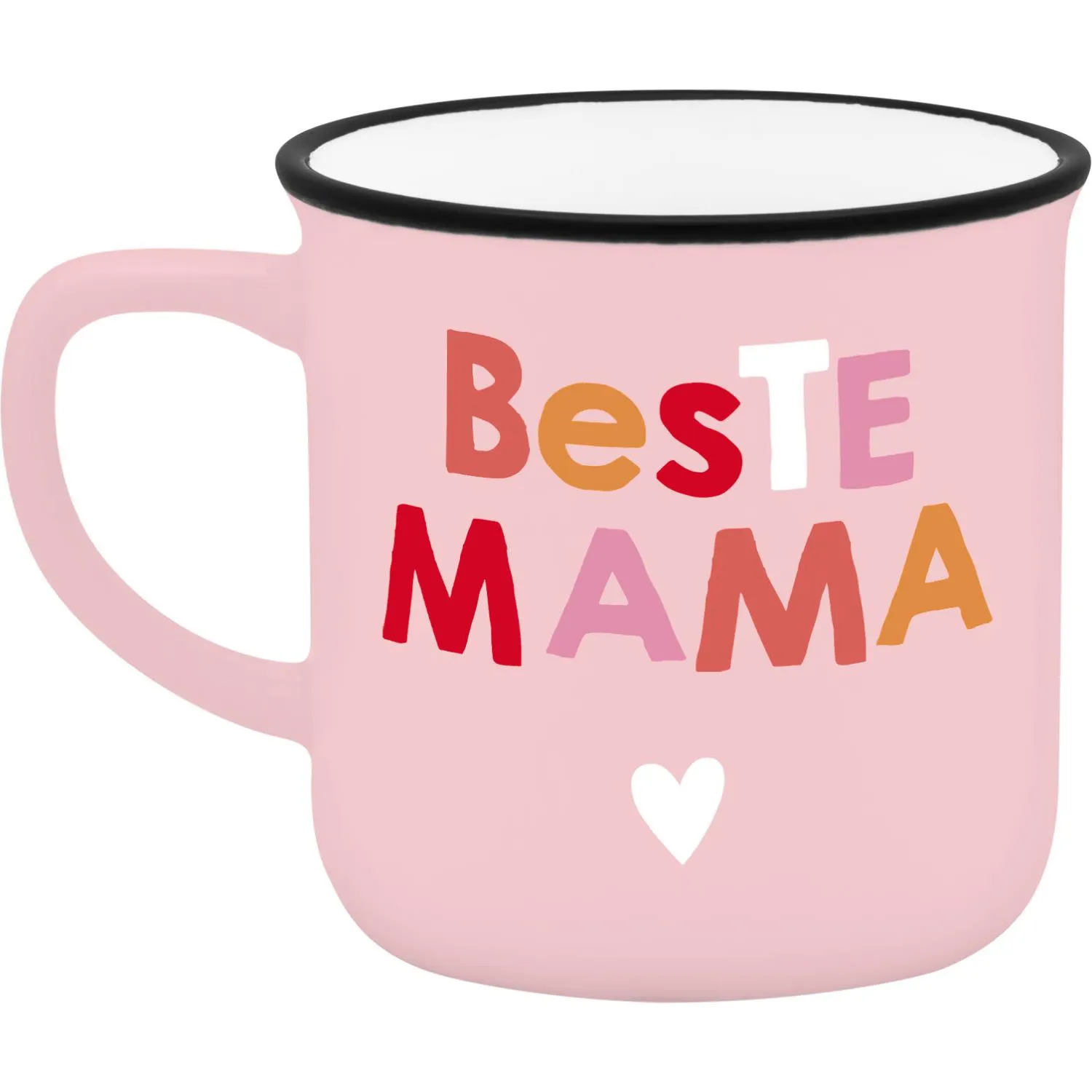 Pastellrosa Espressobecher mit buntem Best Mama Schriftzug und kleinem weißen Herz
