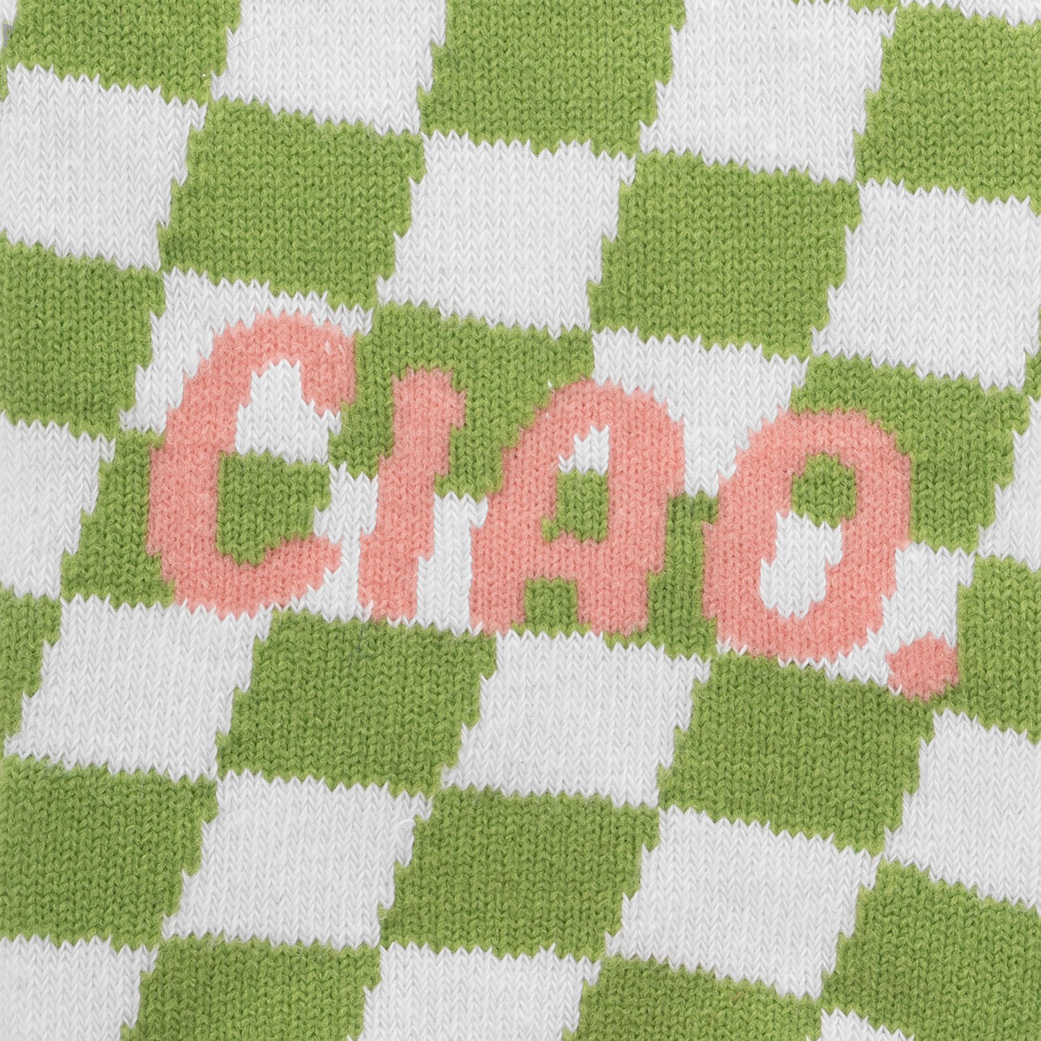 Grüne und weiße Camouflage-Socken mit pinkem Schriftzug 'CIAO'