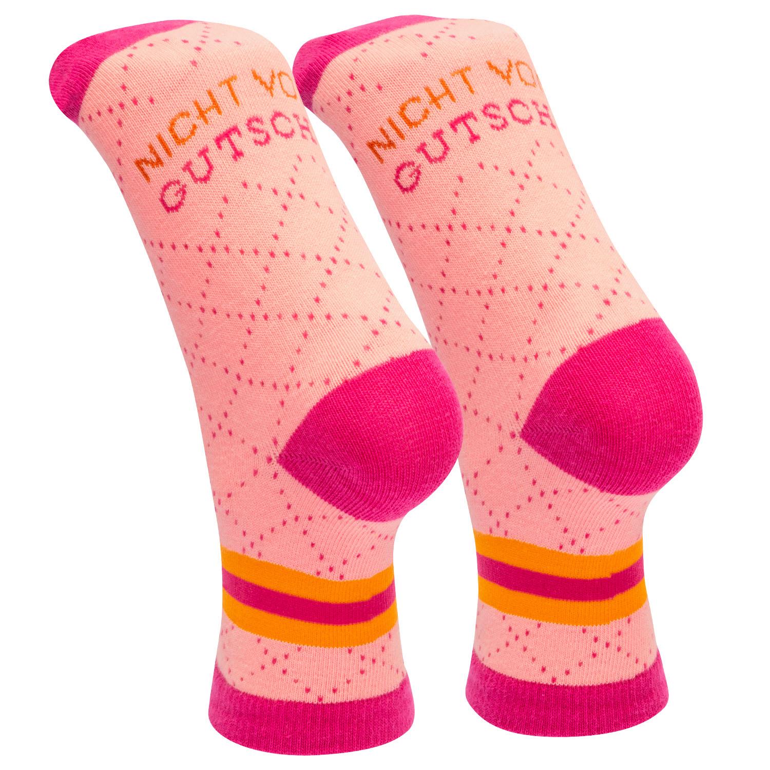 Pinkfarbene Zaubersocken mit orangen Streifen und kleinem Punktmuster