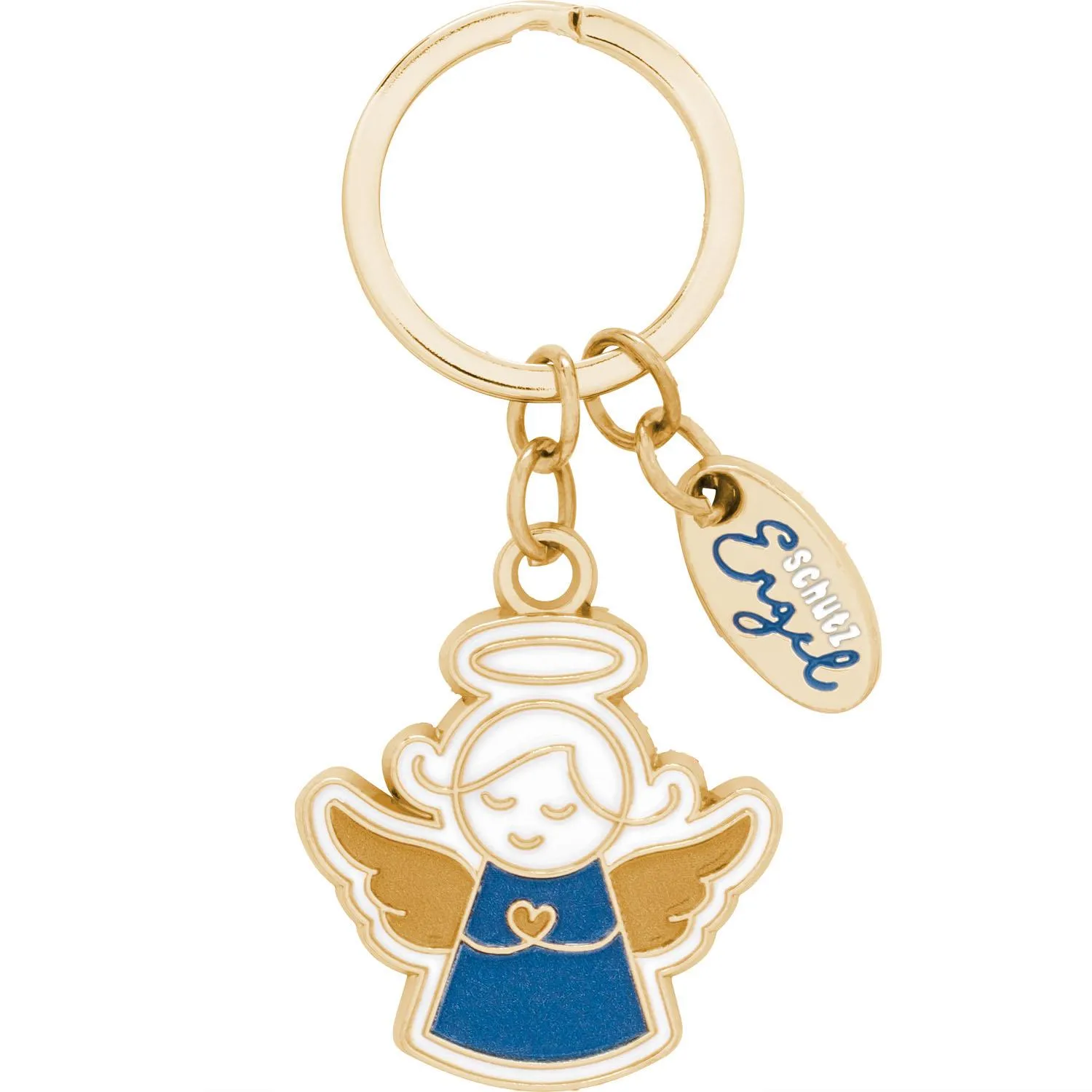 Goldfarbener Engel-Schlüsselanhänger mit Herz-Motiv, in Geschenkbox