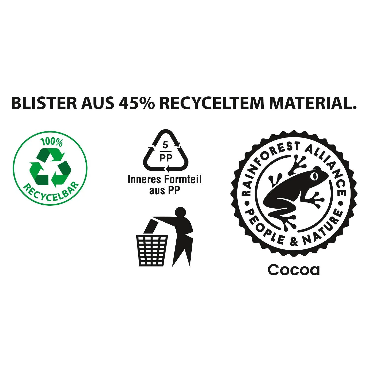 Grafik mit Recycling-Symbolen in Schwarz und Grün auf weißem Hintergrund.