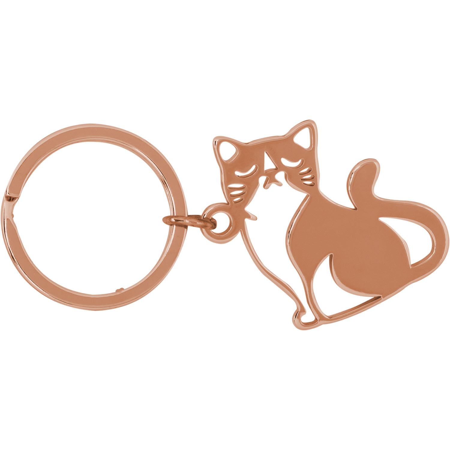 Roségoldfarbener Katzen-Schlüsselanhänger aus galvanisiertem Edelstahl mit Schlüsselring