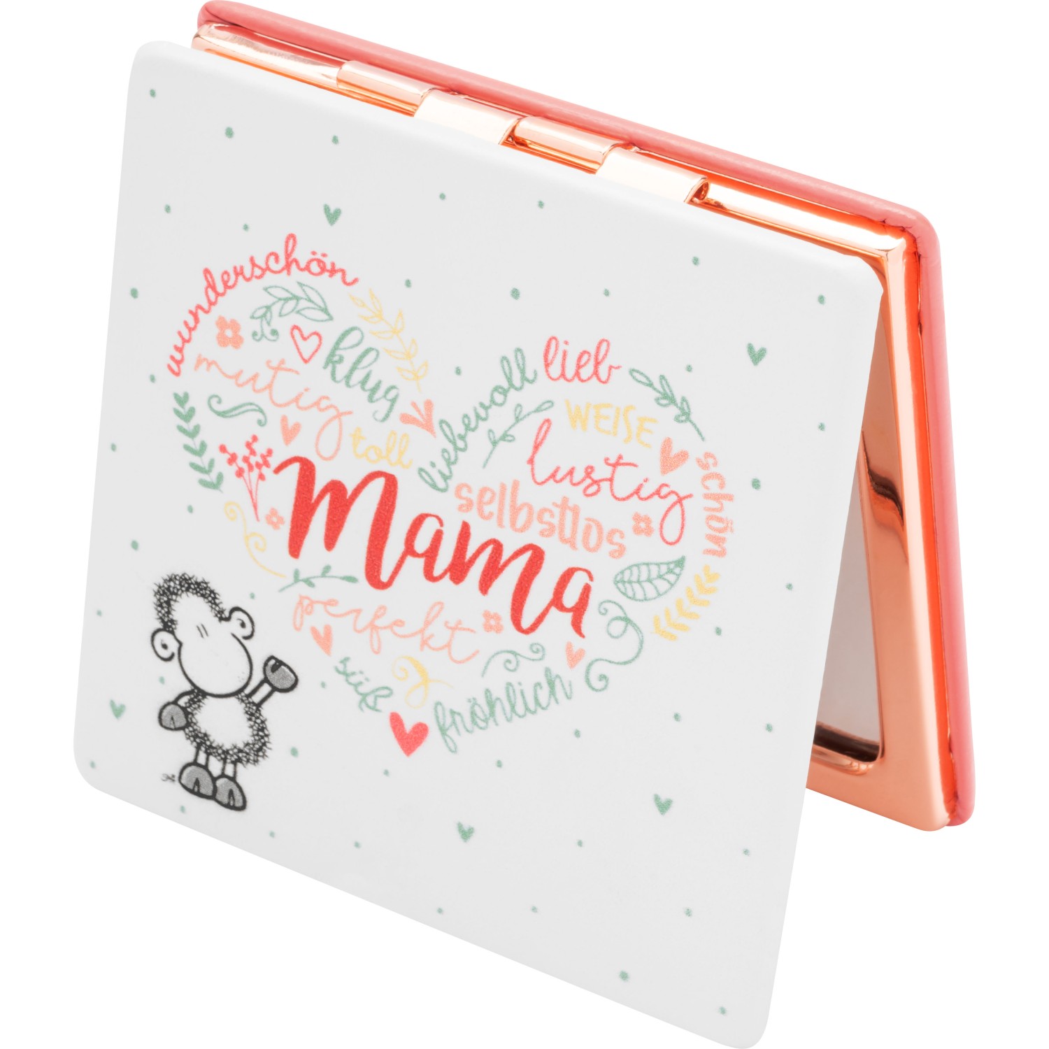 Taschenspiegel »Mama« mit roségoldenem Rahmen, Wortwolke und Schäfchen
