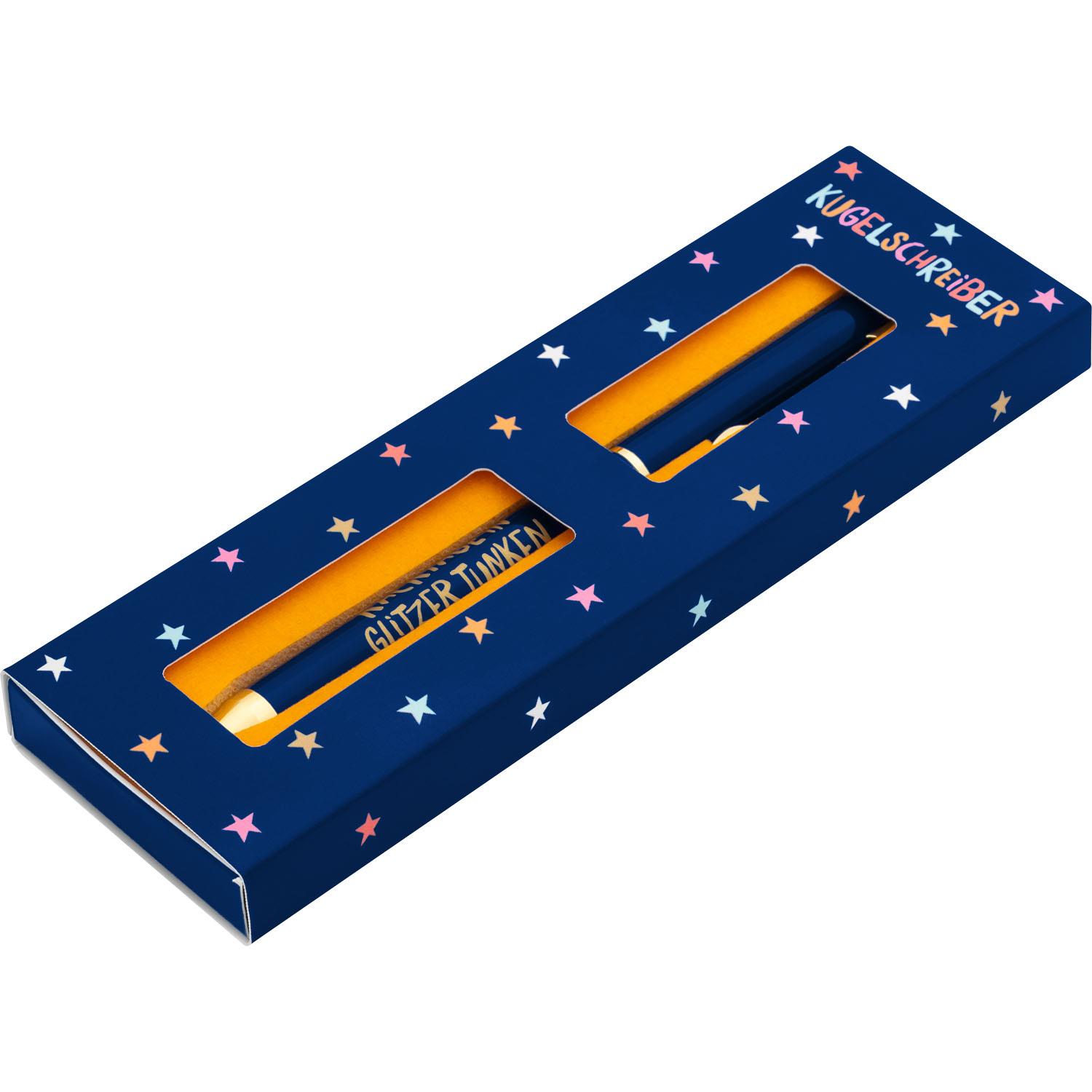Kugelschreiber »Kacktage« in Dunkelblau-Gold mit Glitzer im Geschenkbox