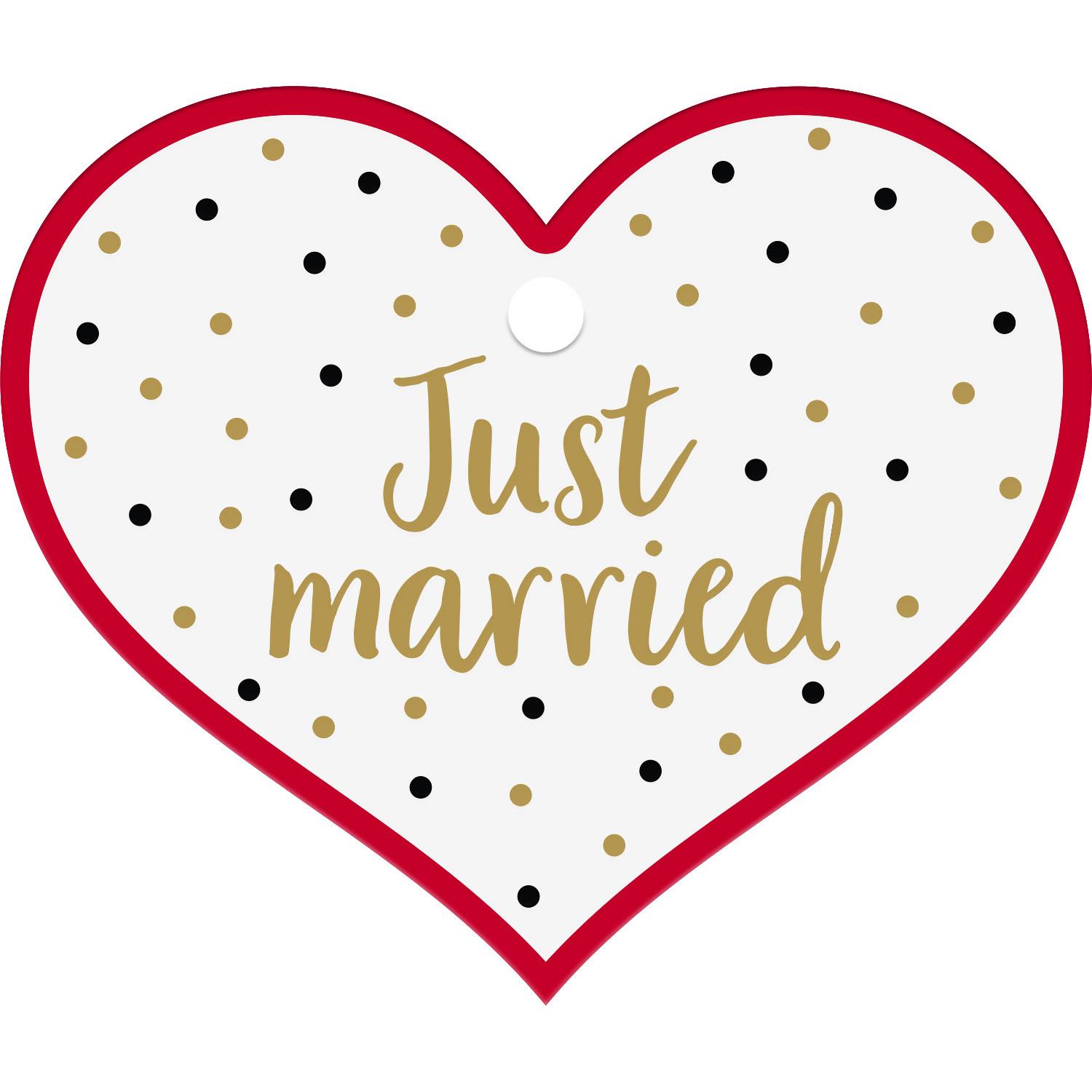 Herzförmige Snackschale mit Just married, roter Rand, Gold- und schwarze Punkte