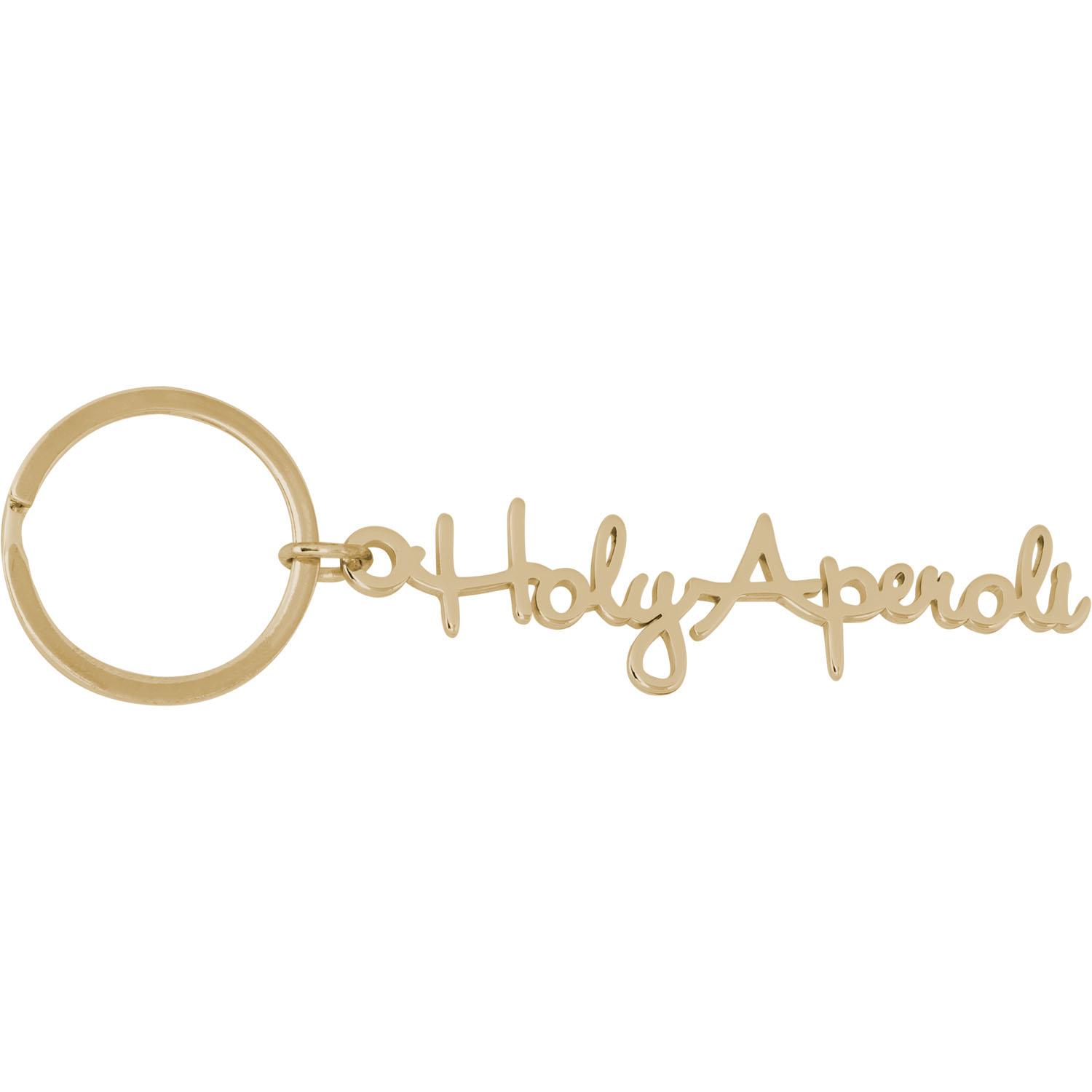 Goldfarbener Schlüsselanhänger mit Schriftzug 'Holy Aperoli' am Ring