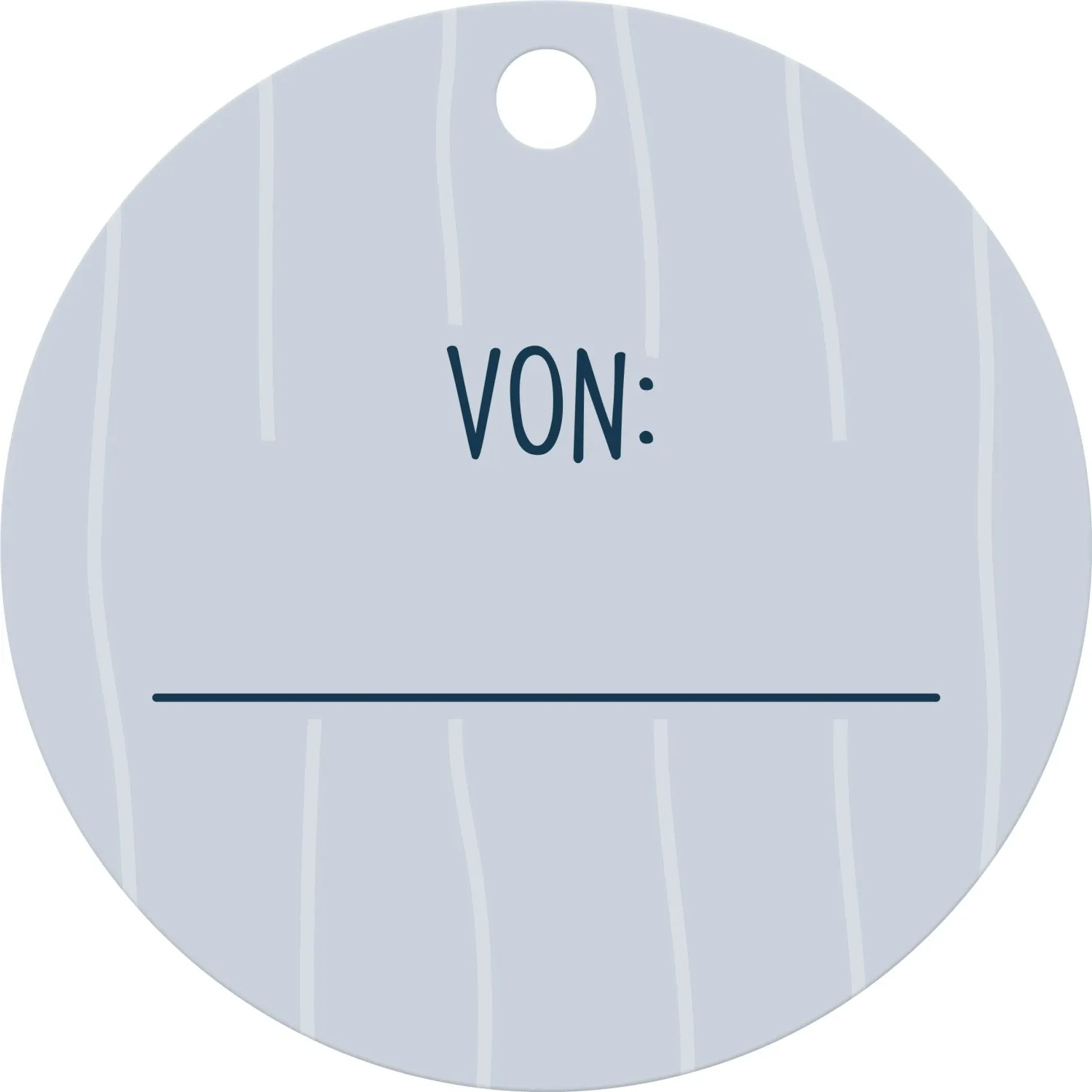 Runder Geschenkanhänger in Pastellblau mit Loch oben.