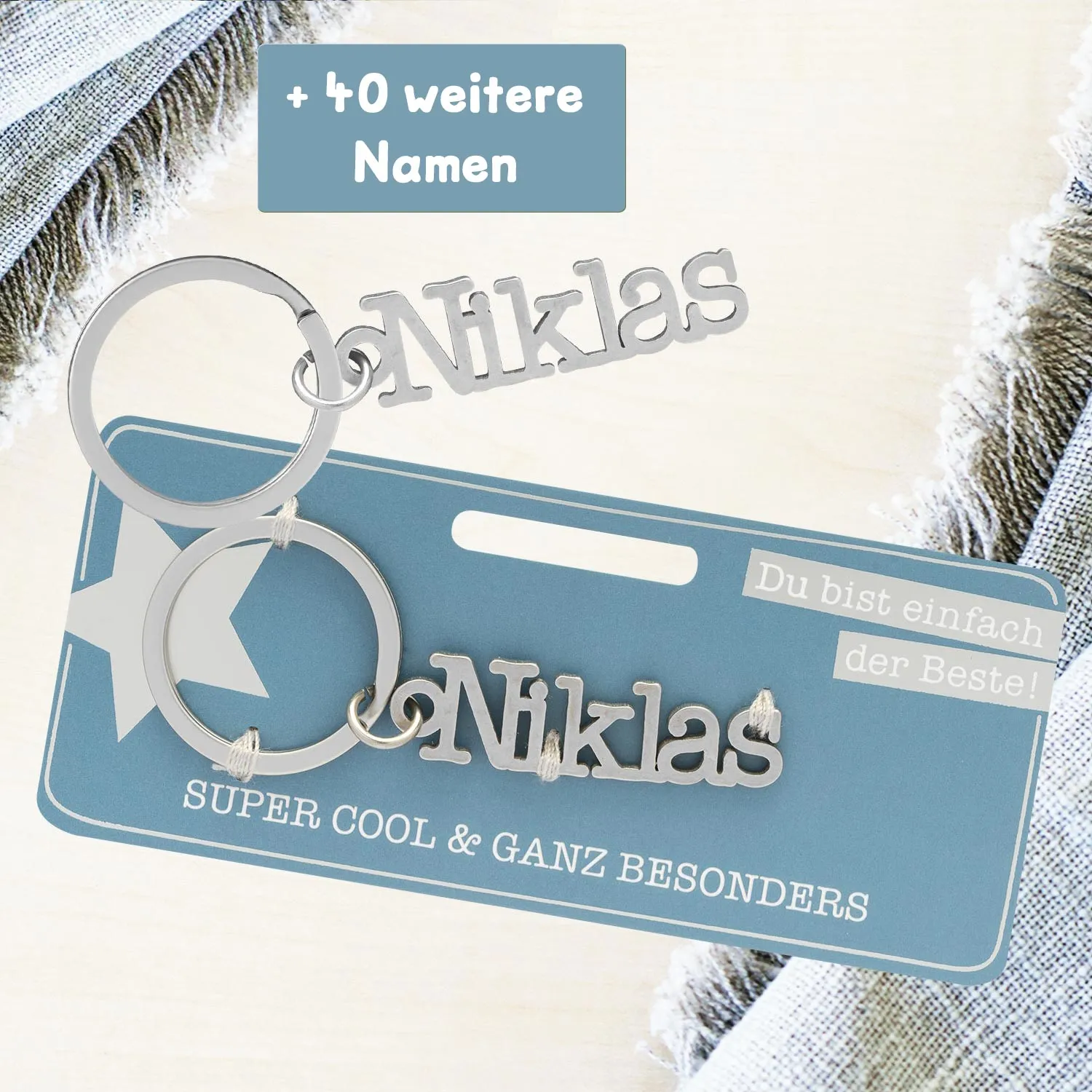 Namens-Schlüsselanhänger Niklas aus Edelstahl mit Namensschriftzug