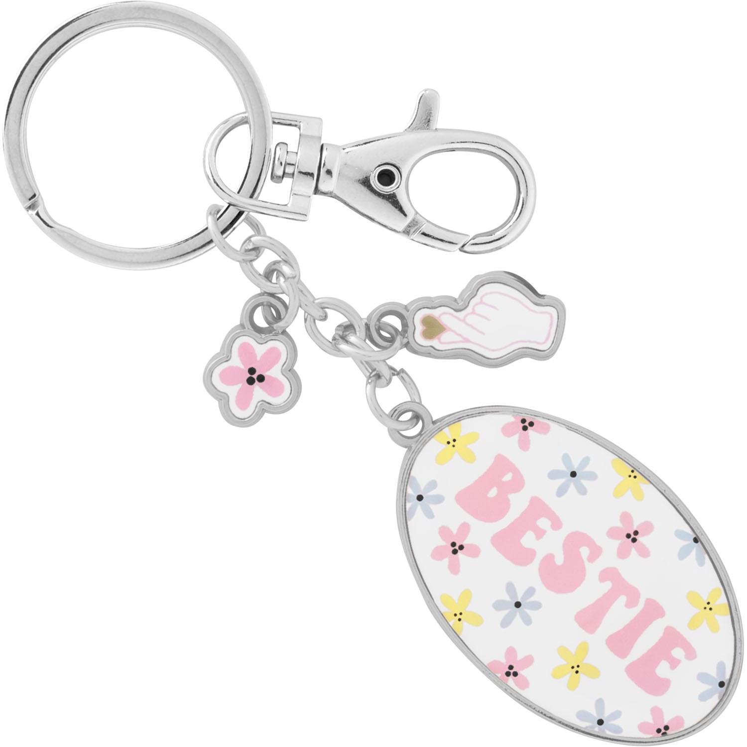 Taschenanhänger »Bestie« aus Metall mit Pastell-Blumenmotiv, inkl. Charms und Karabiner