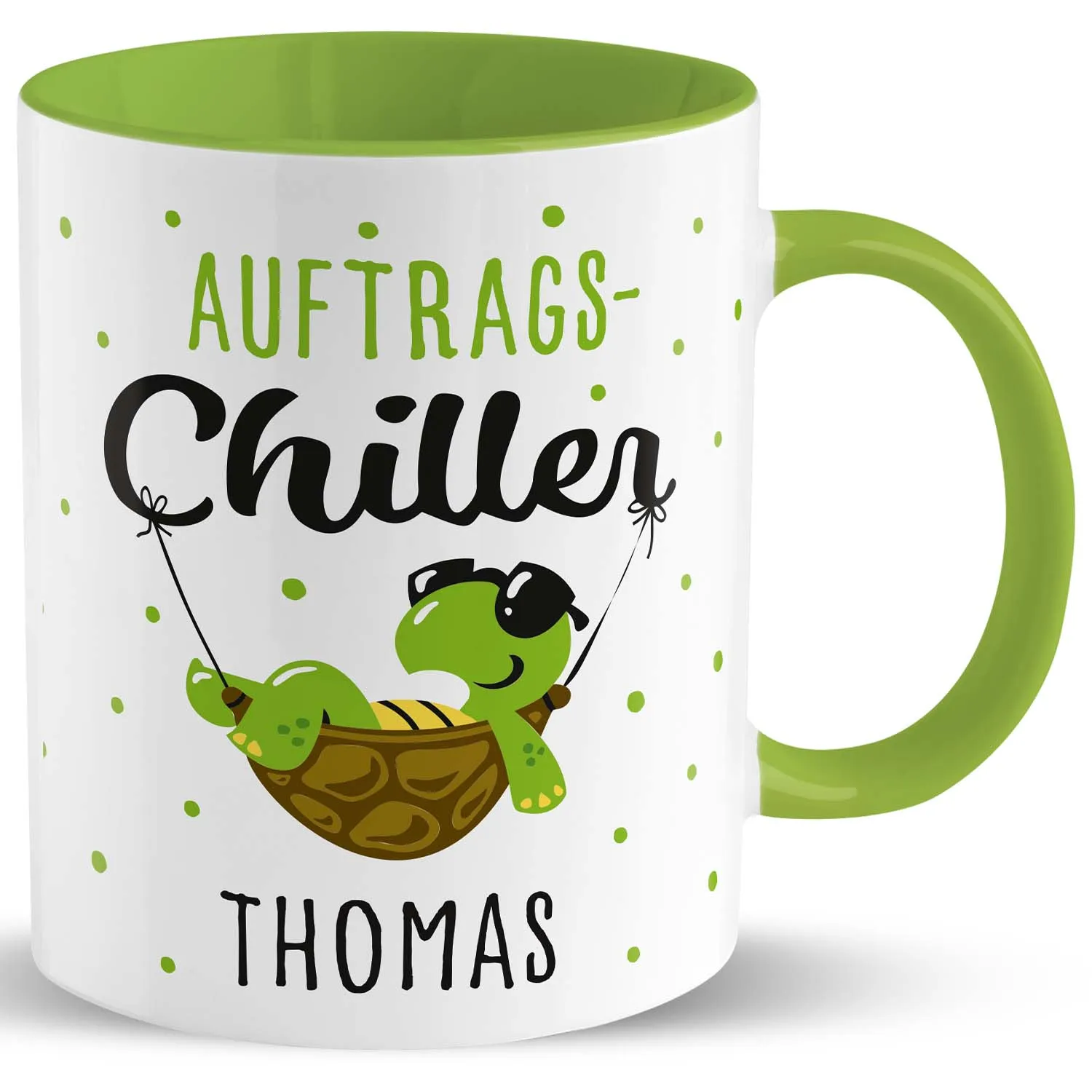 GRUSS & CO L1872 Tasse »Auftragschiller …!« mit Wunschnamen, grün, personalisiert