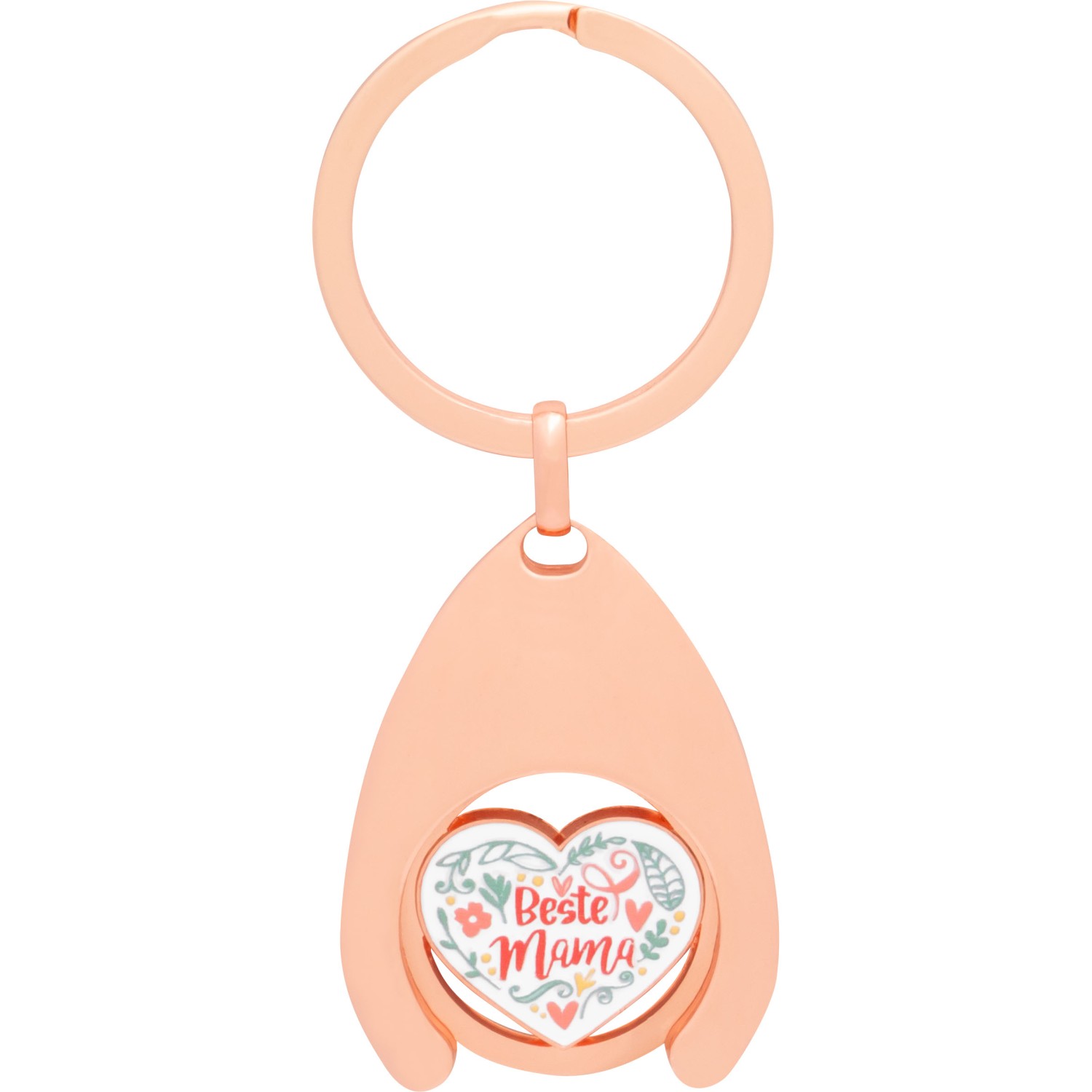 Roségoldener Schlüsselanhänger mit Einkaufswagenchip, Herz-Motiv 'Beste Mama'