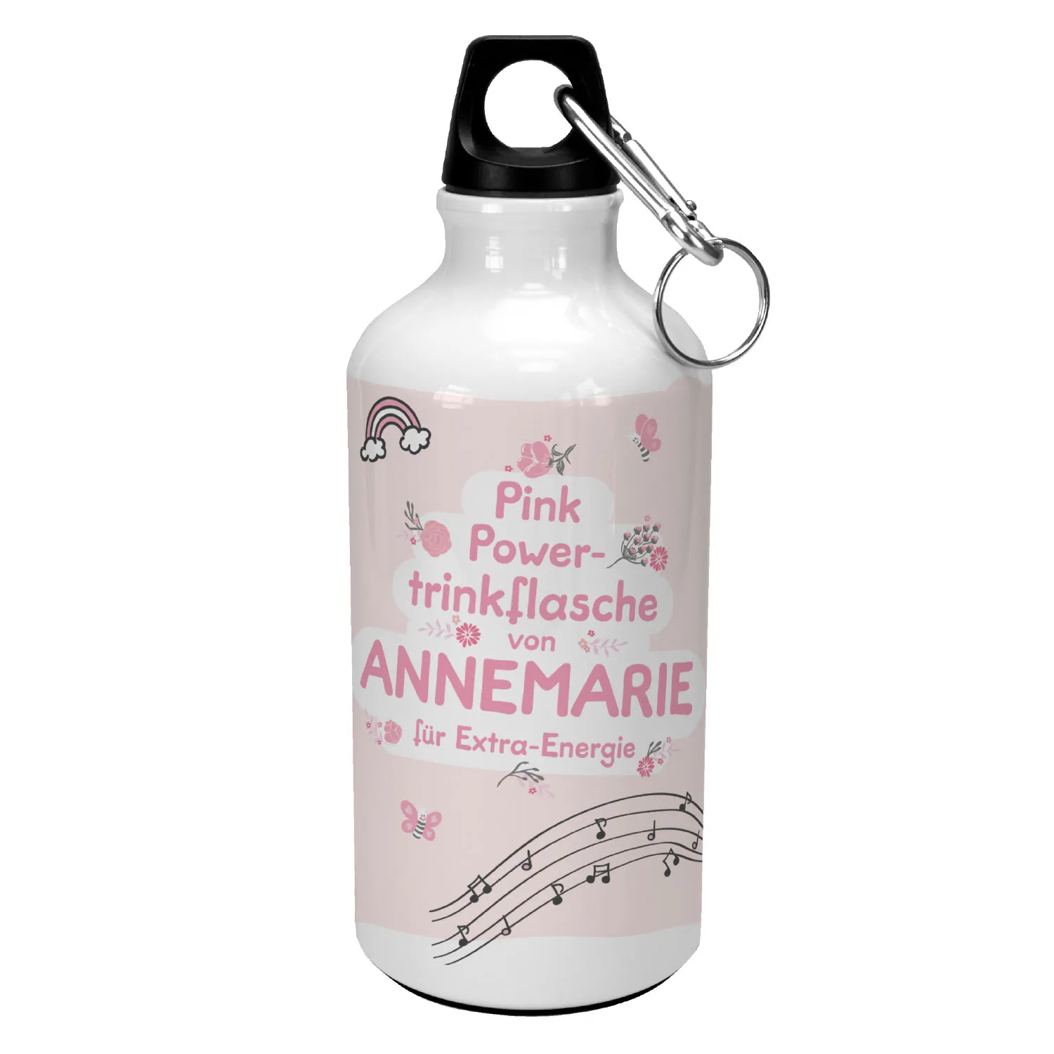 Personalisierbare pinke Aluminium-Trinkflasche für Mädchen mit Aufdruck