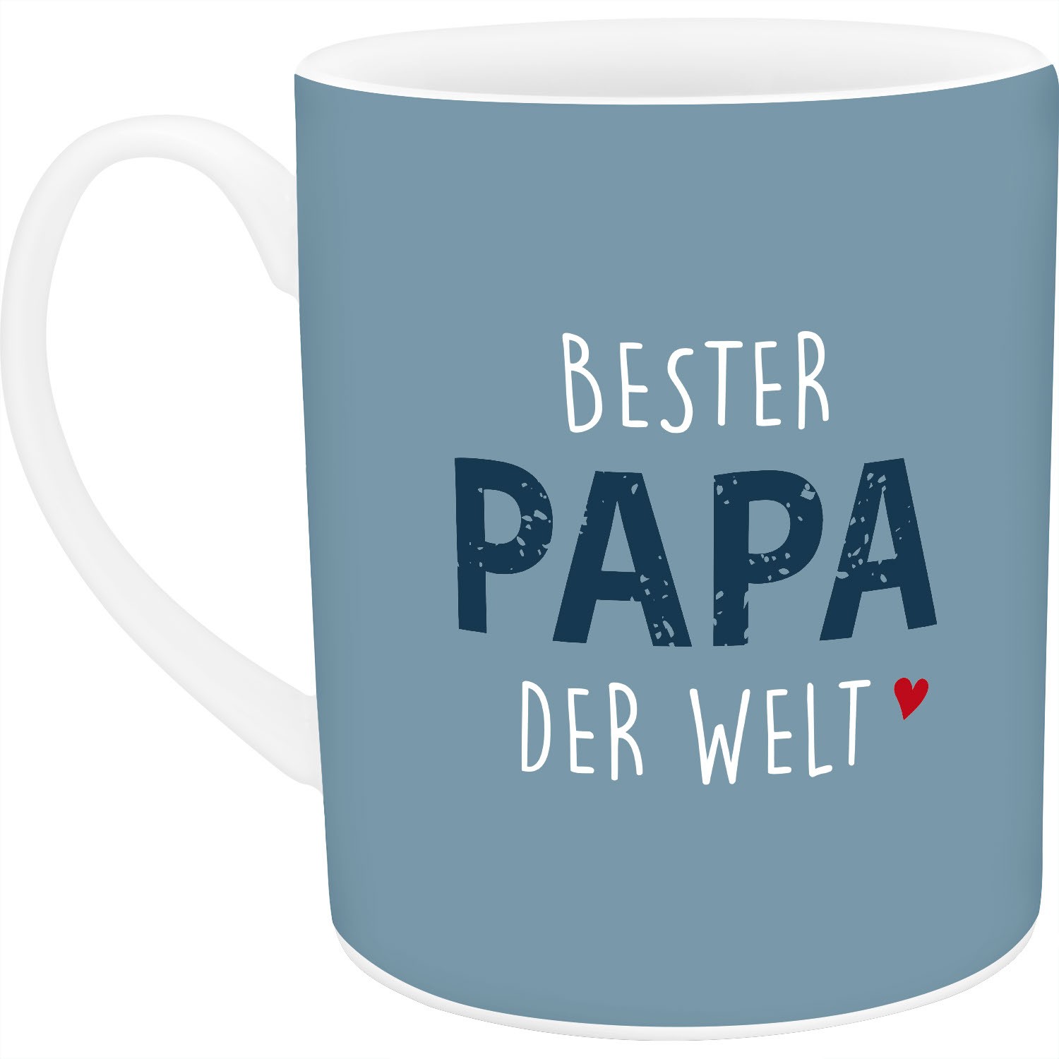 XL-Tasse mit blauem Äußeren, weißem Griff und der Aufschrift BESTER PAPA DER WELT, rotes Herz