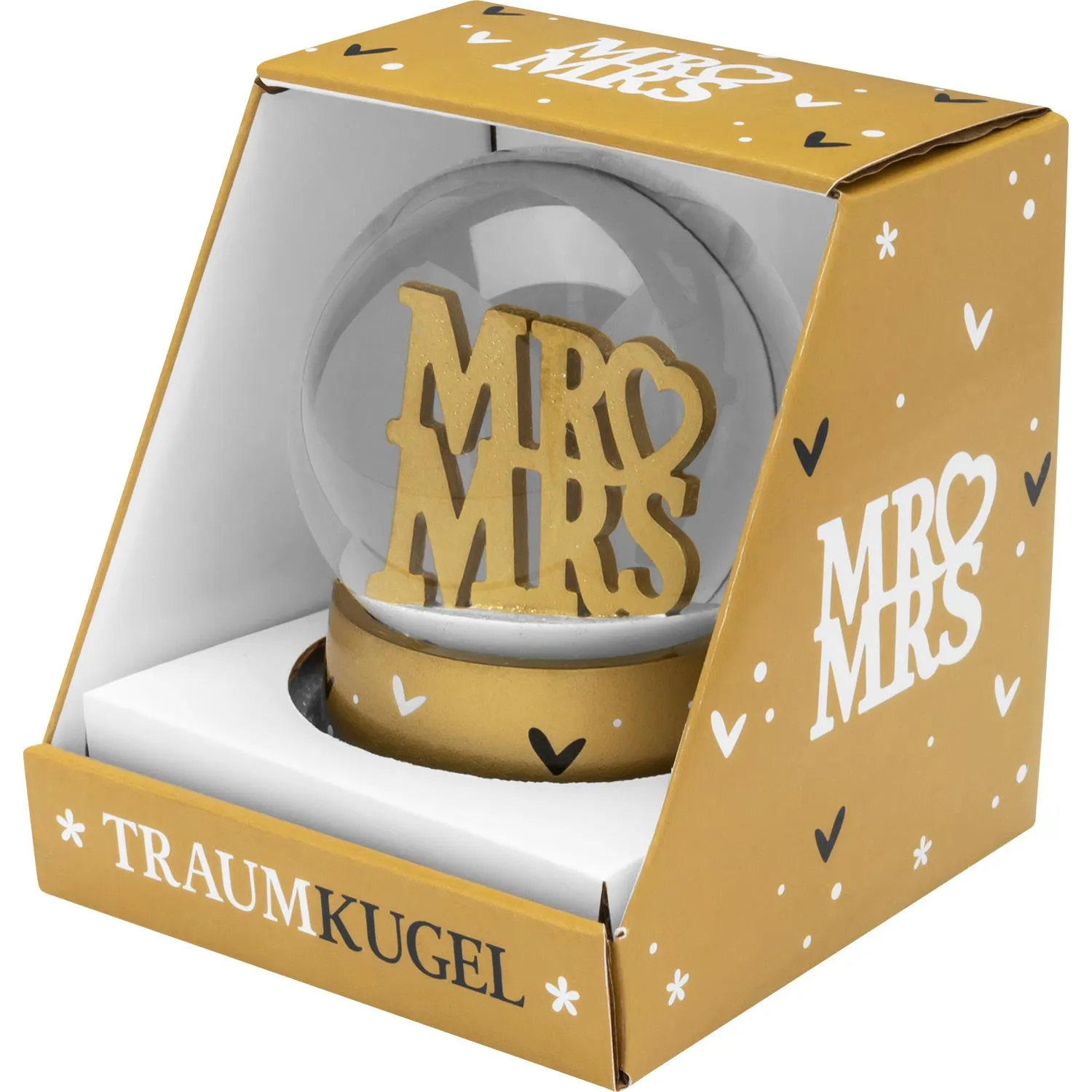 Traumkugel mit goldener MR & MRS Schrift in Geschenkbox