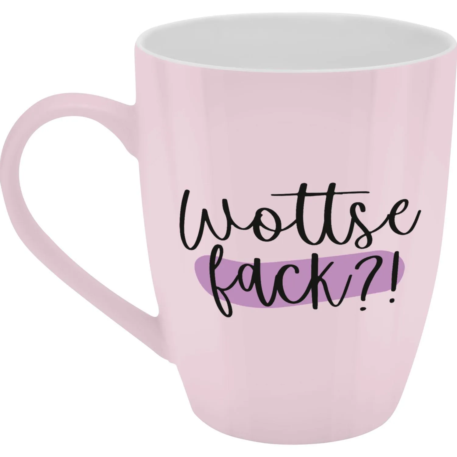Becher »Wottse Fack?!« in Pastellrosa mit schwarzem Spruch