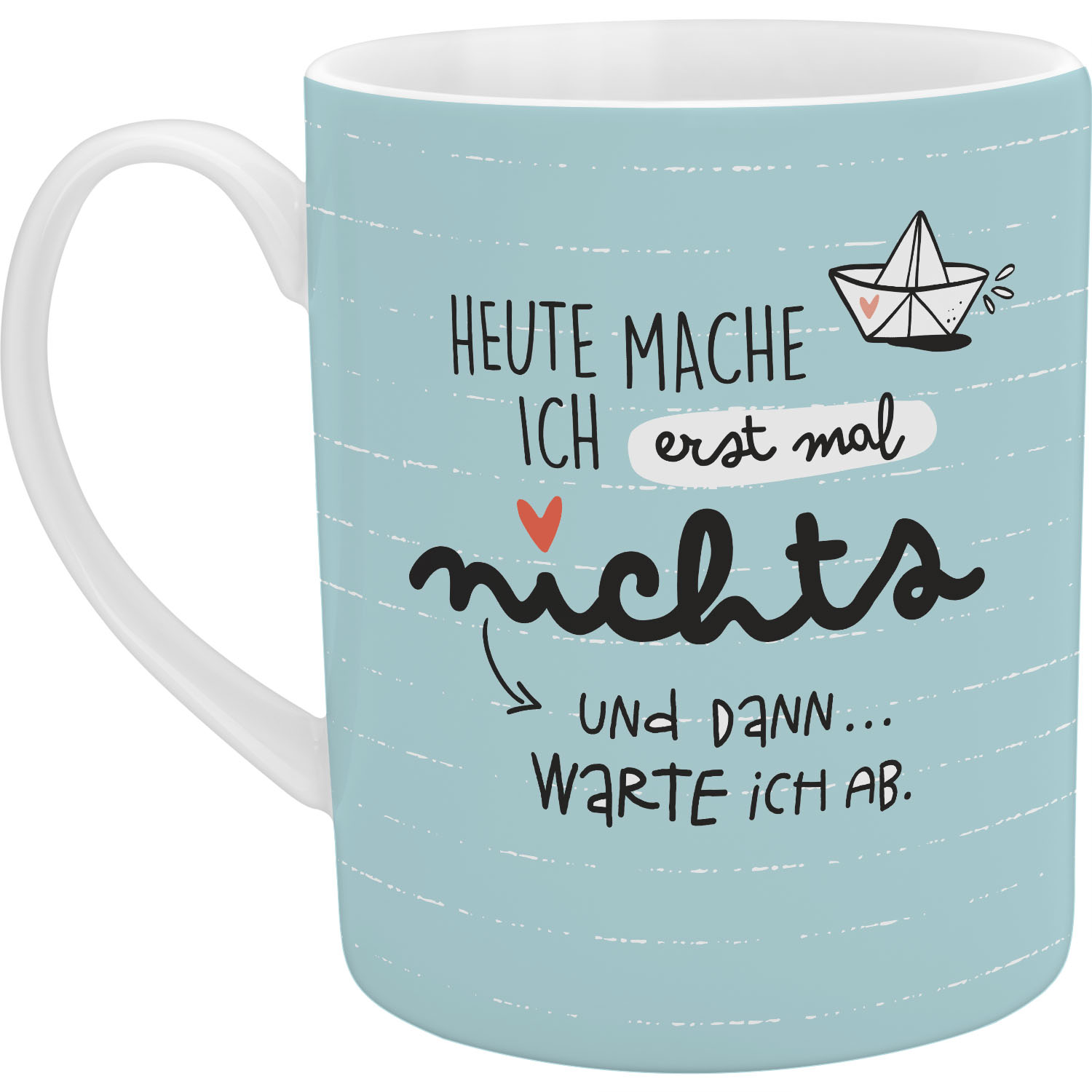 Pastellblaue XL-Tasse mit Spruch und Segelboot, Porzellan, 60 cl