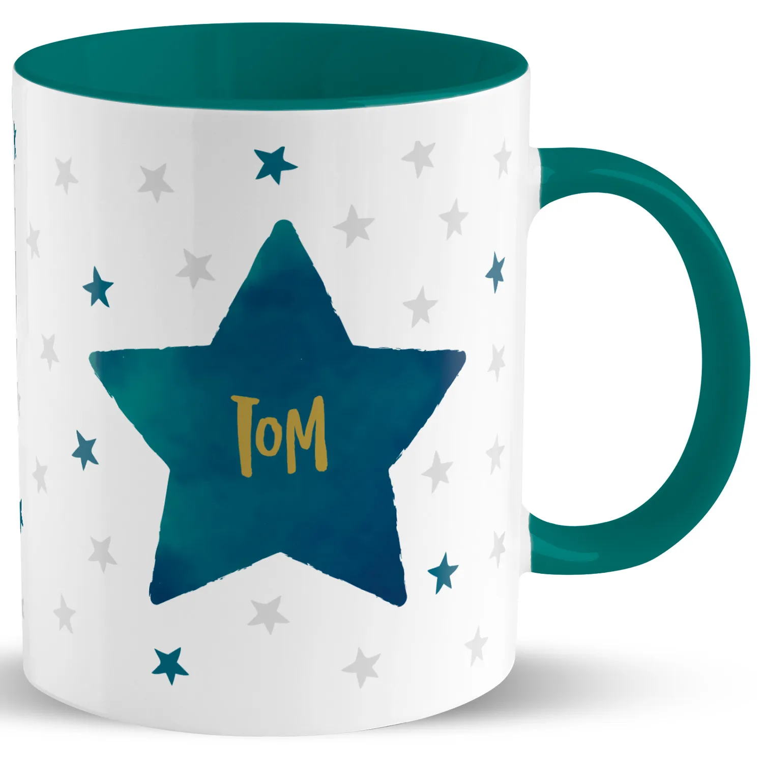 Personalisierte Porzellantasse mit Sternmotiv und Name Tom