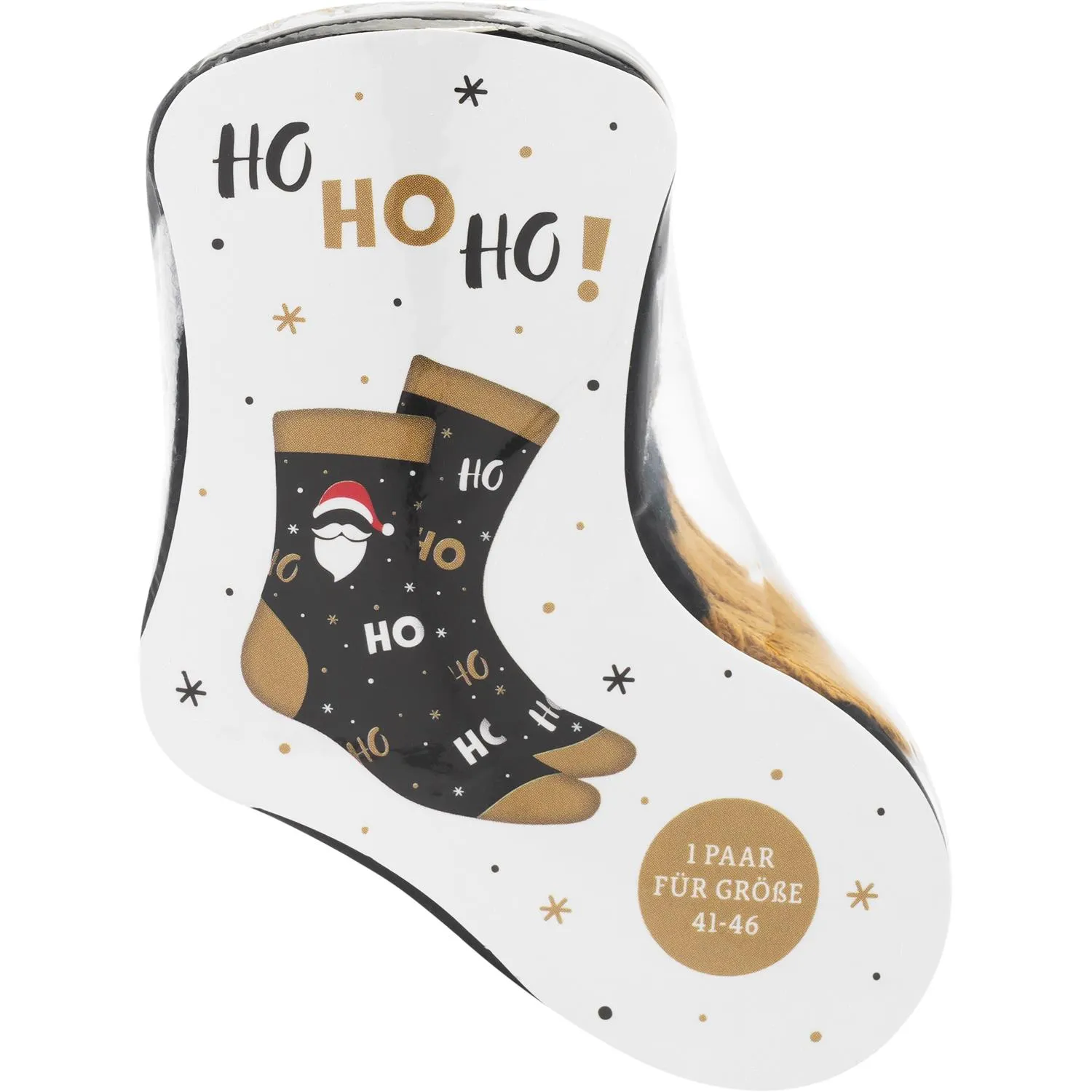 Schwarze Zaubersocken mit HO HO HO-Schriftzug und Goldakzenten, 1 Paar (Größe 41–46)