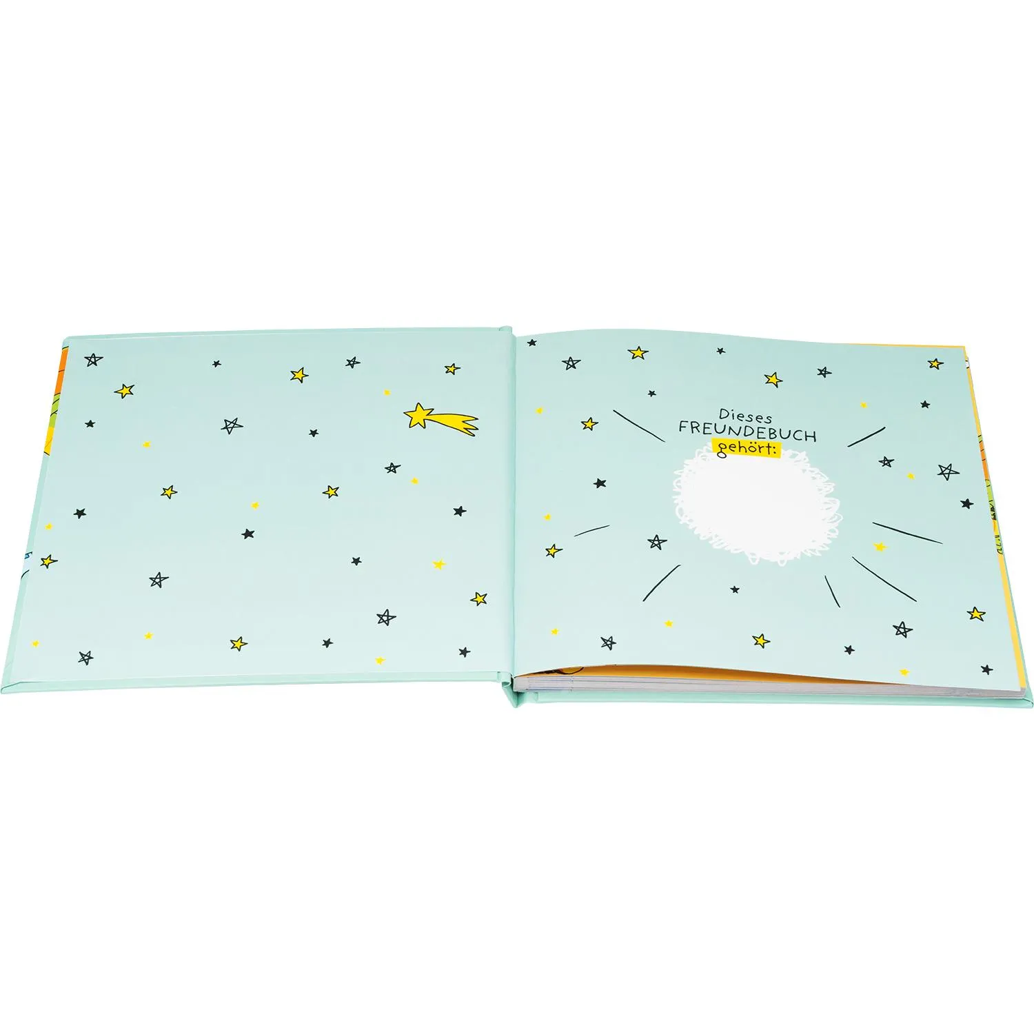 Pastellblaues Freundebuch mit Sternenmuster und Glitzer-Highlights, 20x18 cm