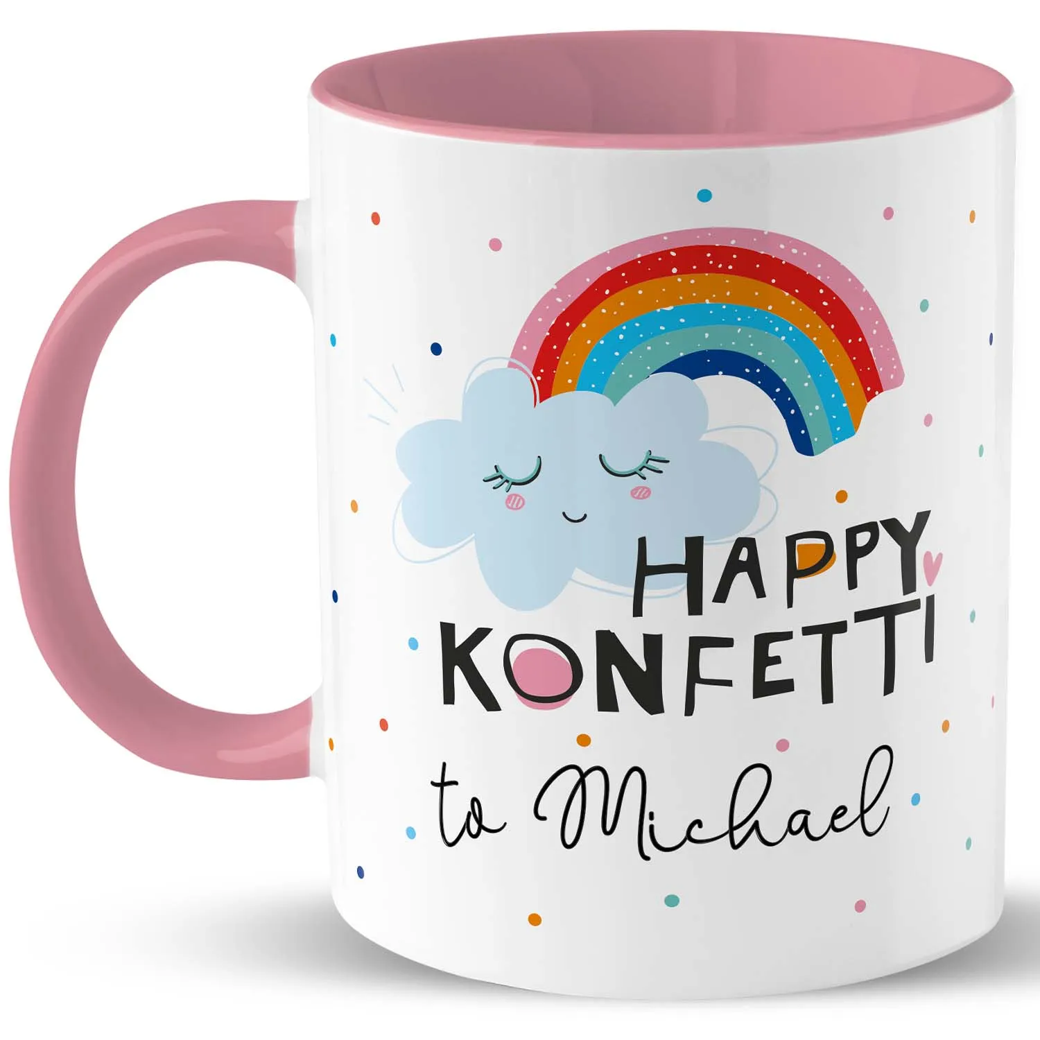 H:)PPYlife L1862 Tasse Motiv »Happy Konfetti to …!« mit Wunschnamen, rosa, personalisiert