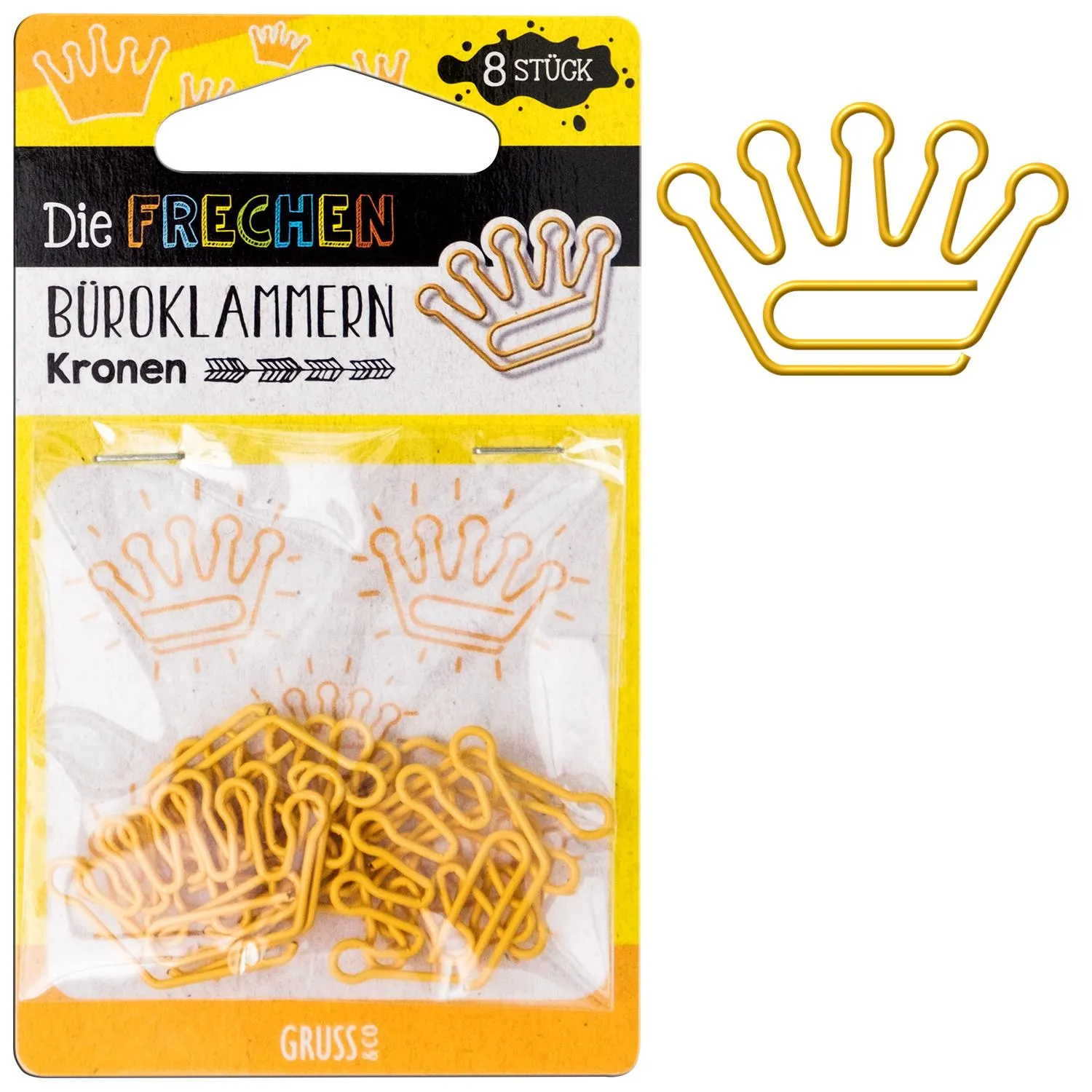 Goldene Kronen-Büroklammern, 8 Stück im Beutel – Kronenform für den Schreibtisch
