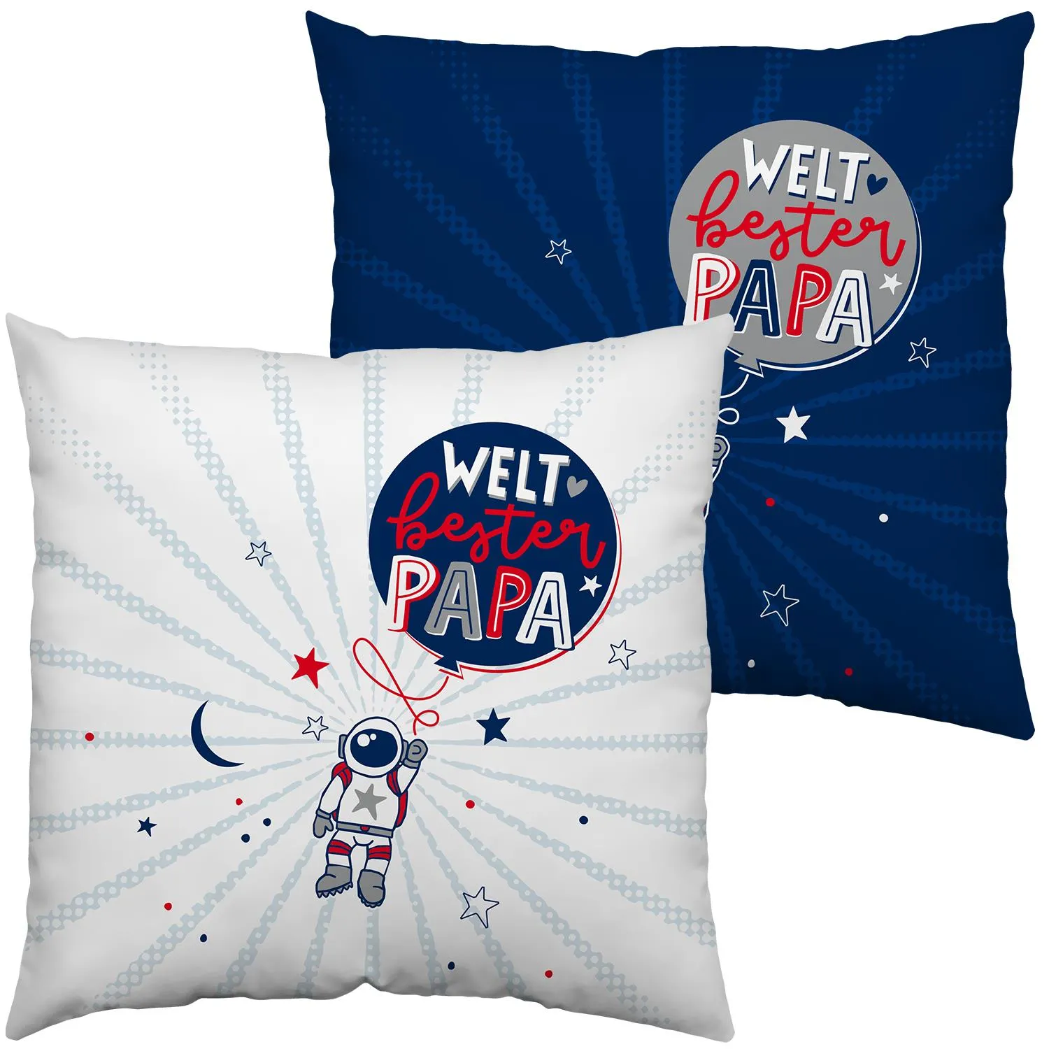Kuschelkissen mit Astronauten-Motiv Weltbester Papa, 40x40 cm, Baumwolle