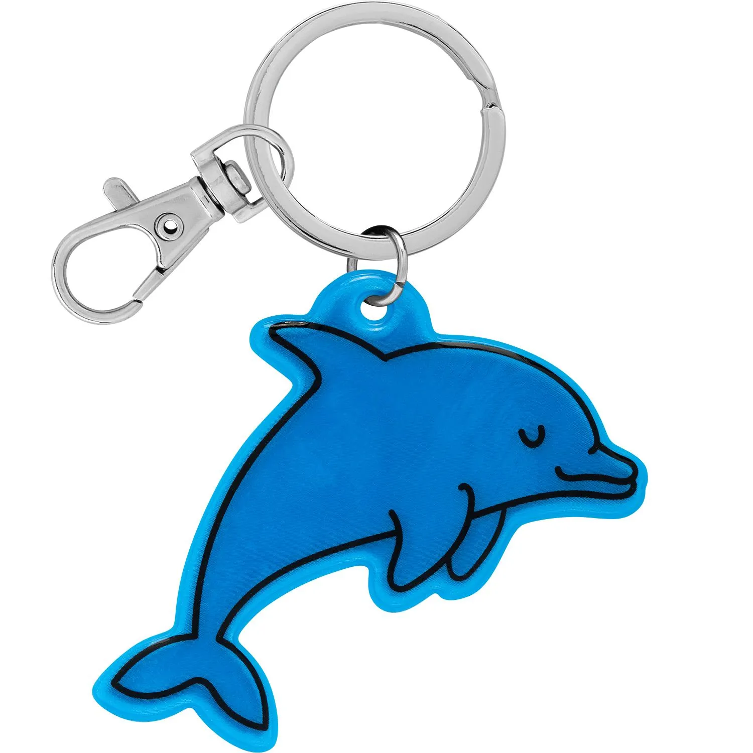 Blauer Delfin-Reflektor als Schlüsselanhänger aus Kunststoff mit Metallring