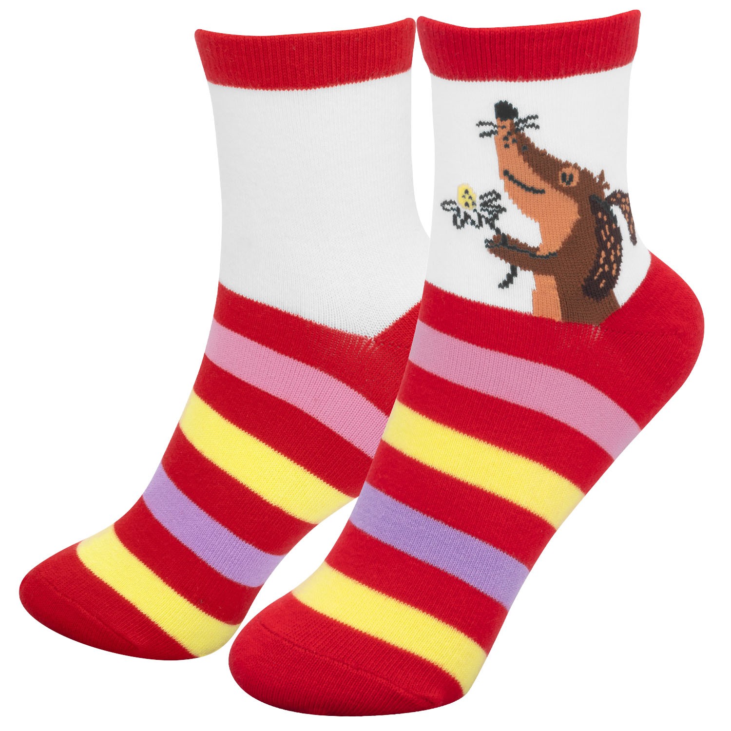 Zaubersocken mit Dackel-Motiv, bunt gestreift, Größe 36–40, 1 Paar
