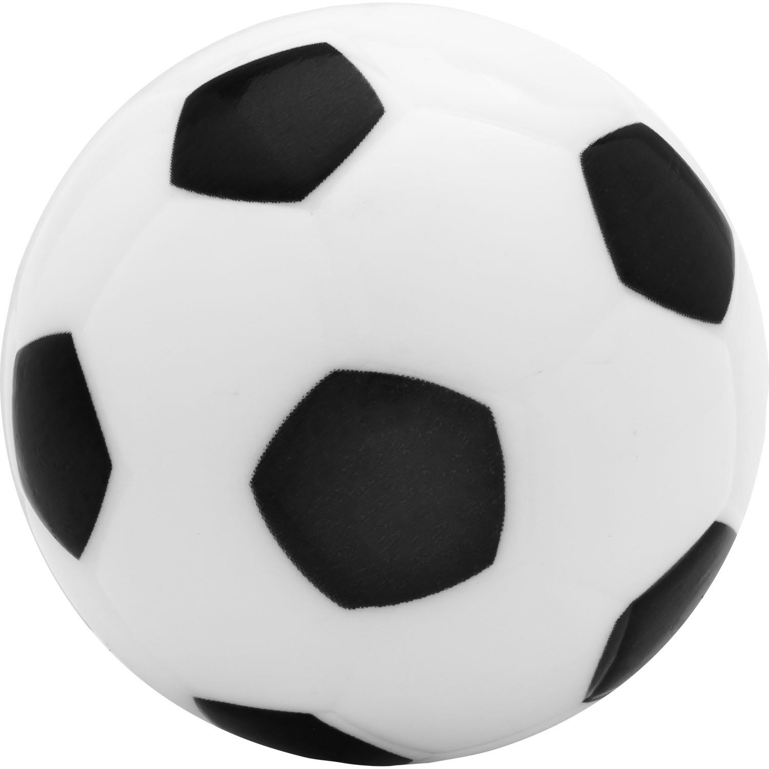 Weißer Knautschball in Fußballoptik mit schwarzen Flecken, weich und handlich.