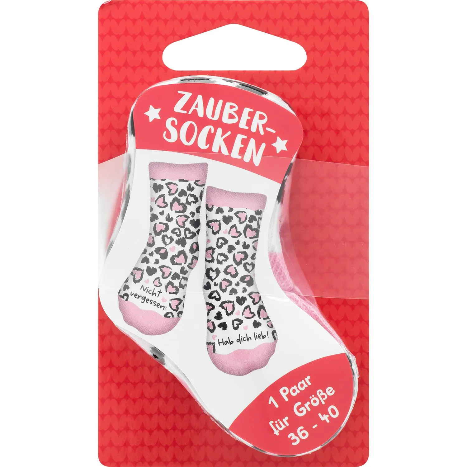 Zaubersocken mit rosa Leopardenherz-Muster, Größe 36-40, 1 Paar