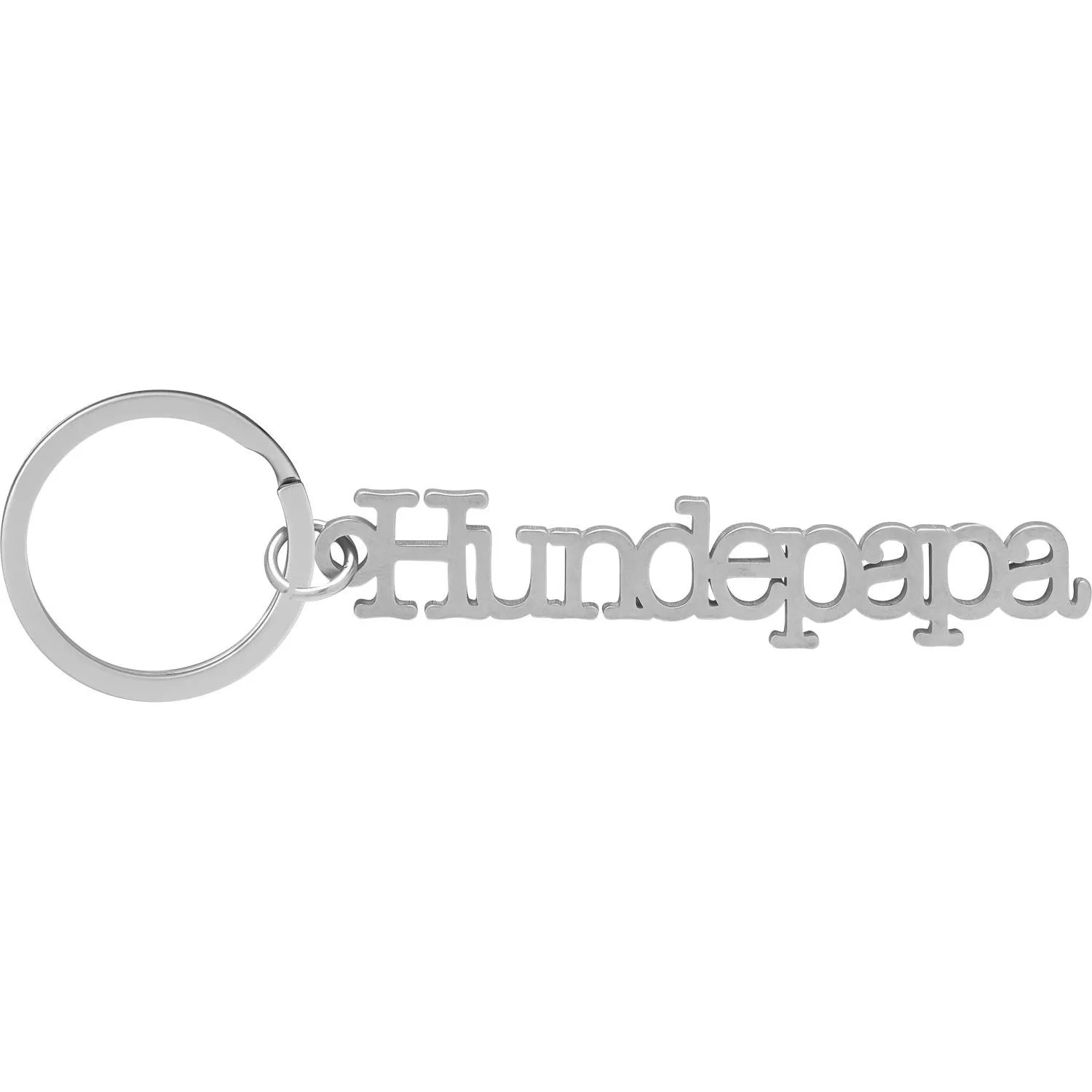 Silberner Schlüsselanhänger mit Schriftzug Hundepapa