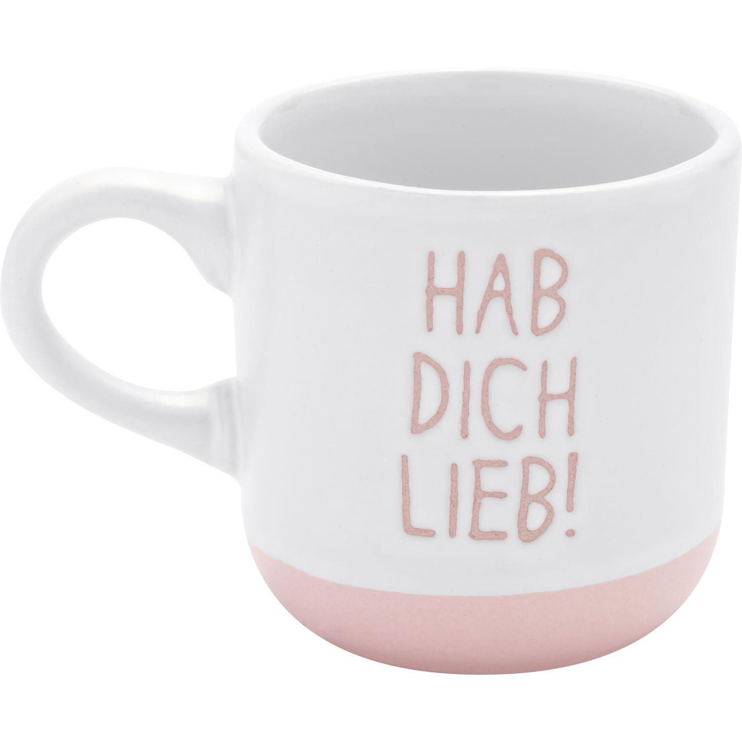 Weiße Keramiktasse mit rosa Boden und Schriftzug HAB DICH LIEB!