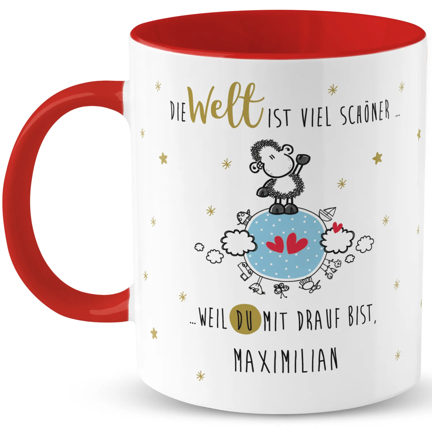 Personalisierbare Tasse »Die Welt ...« mit Name, rot
