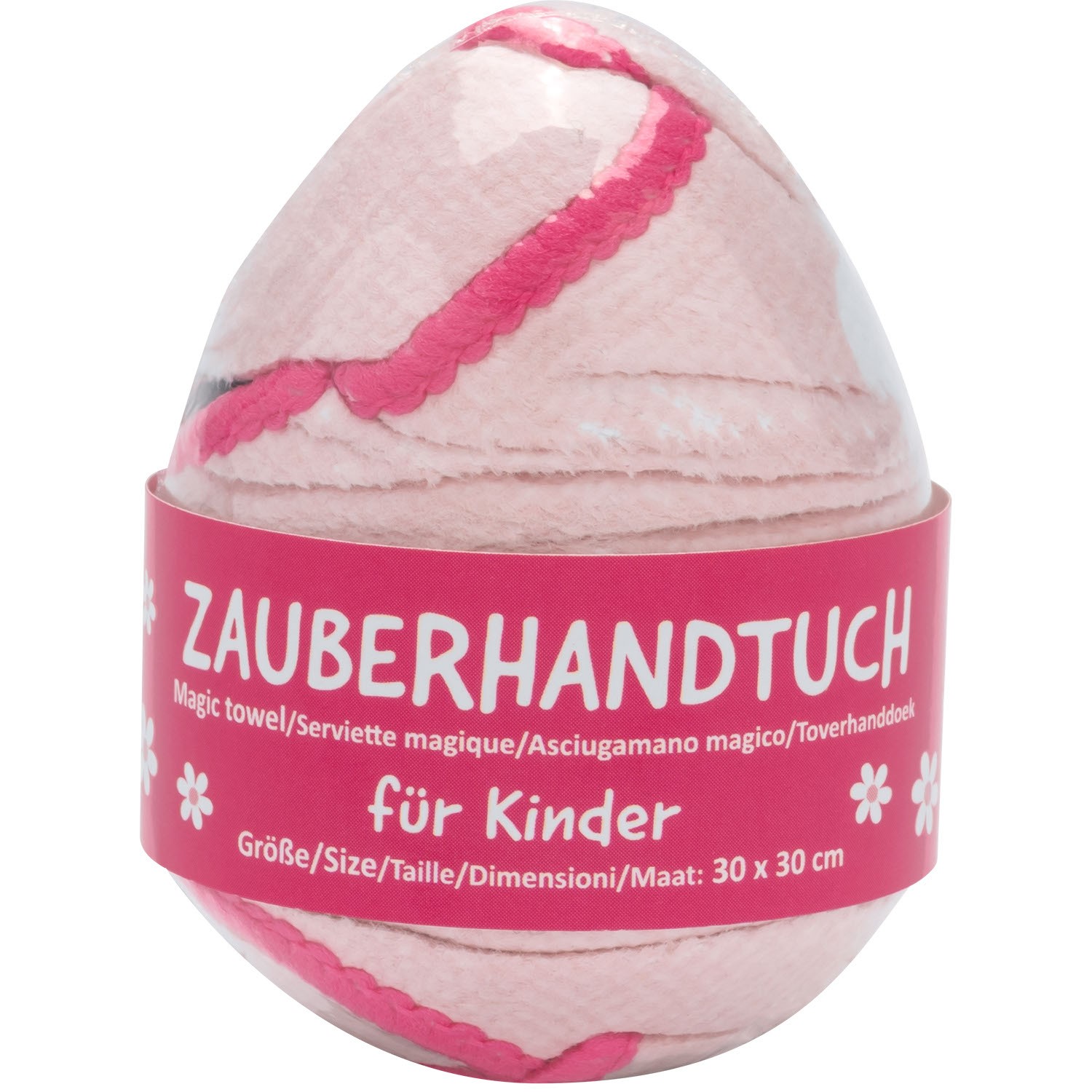 Rosa Zauberhandtuch für Kinder in 3D-Eierverpackung mit Einhorn-Motiv, 30x30 cm, Baumwolle.