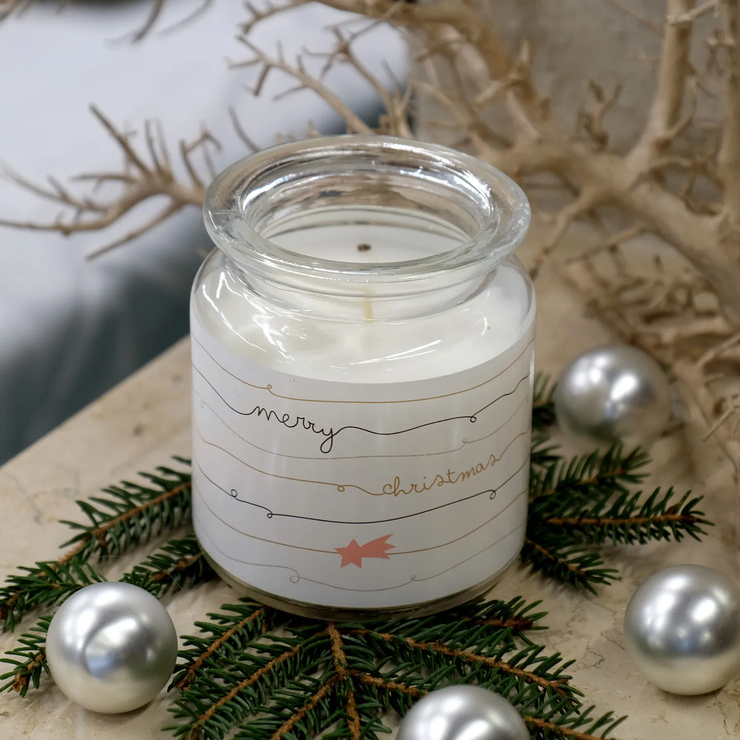 Kerze im Glas »Merry Christmas«