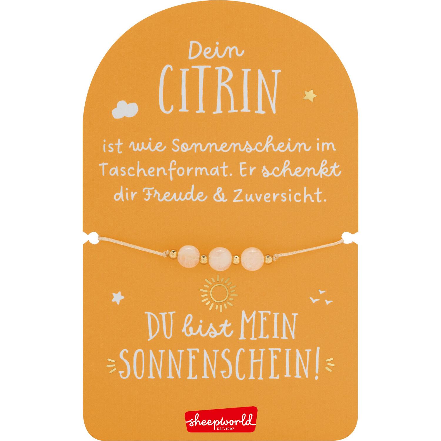 Armband Citrin mit drei hellen Halbedelsteinen auf weißem Faden