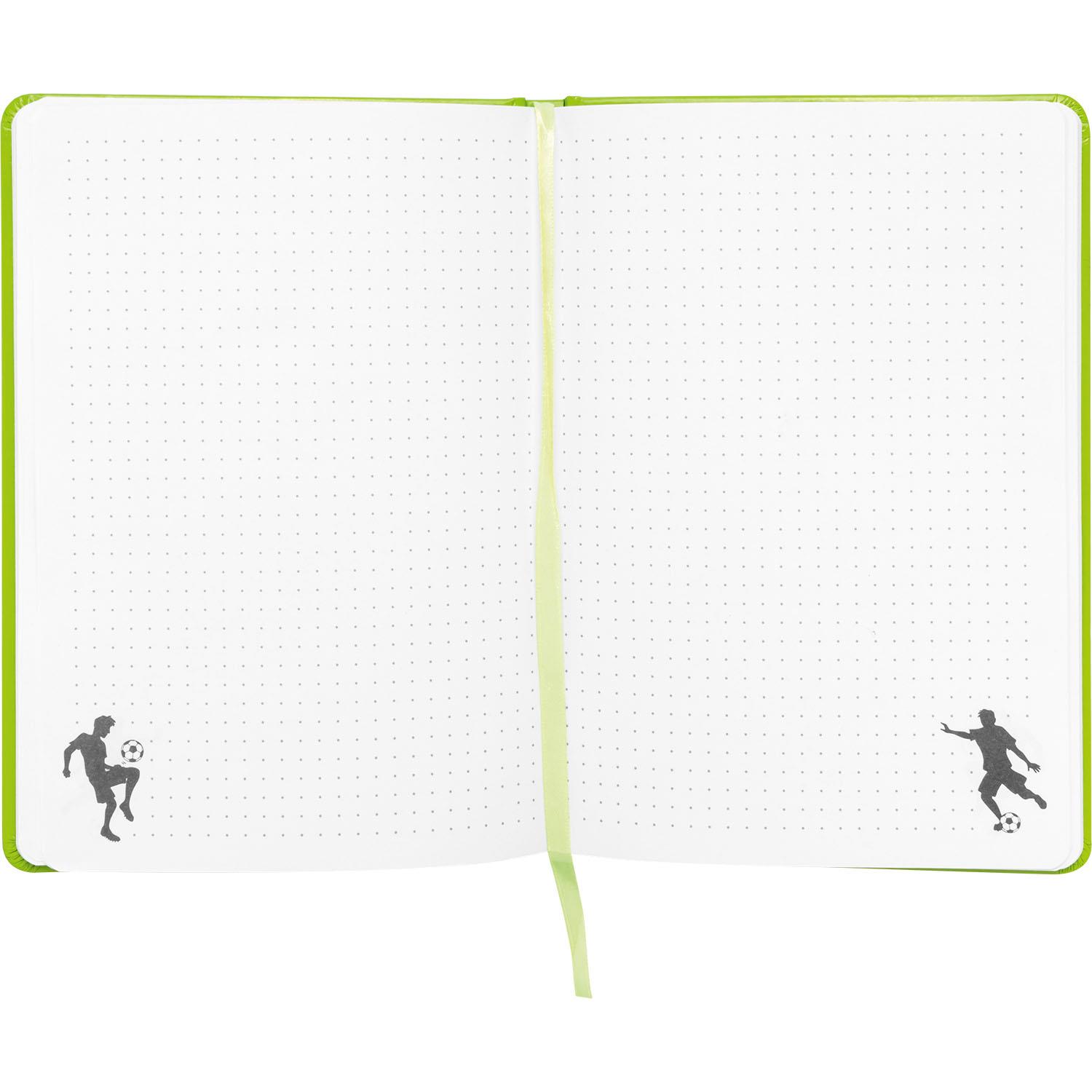 Notizbuch Fußballmotiv mit grünem Einband, 80 Seiten, Hardcover