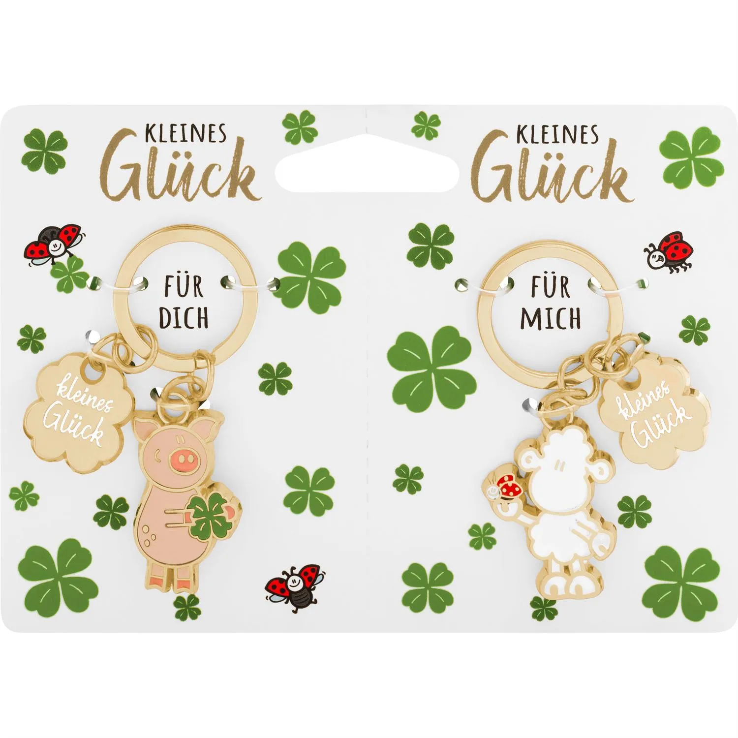 Schlüsselanhänger-Set »Glück« mit Schwein- und Schäfchen-Charm aus Emaille in Gold-Optik
