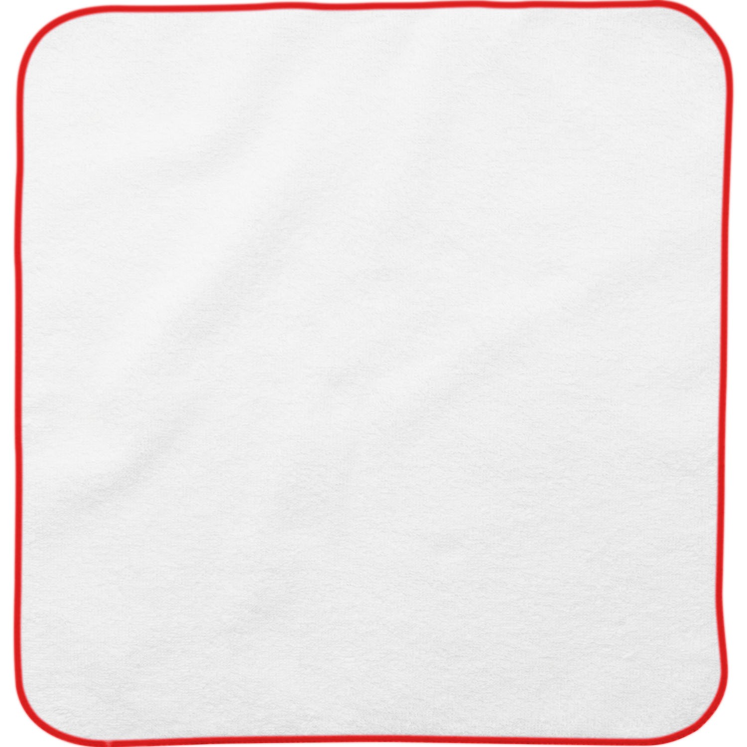 Weißes Zauberhandtuch mit rotem Rand und Schaf-Druck