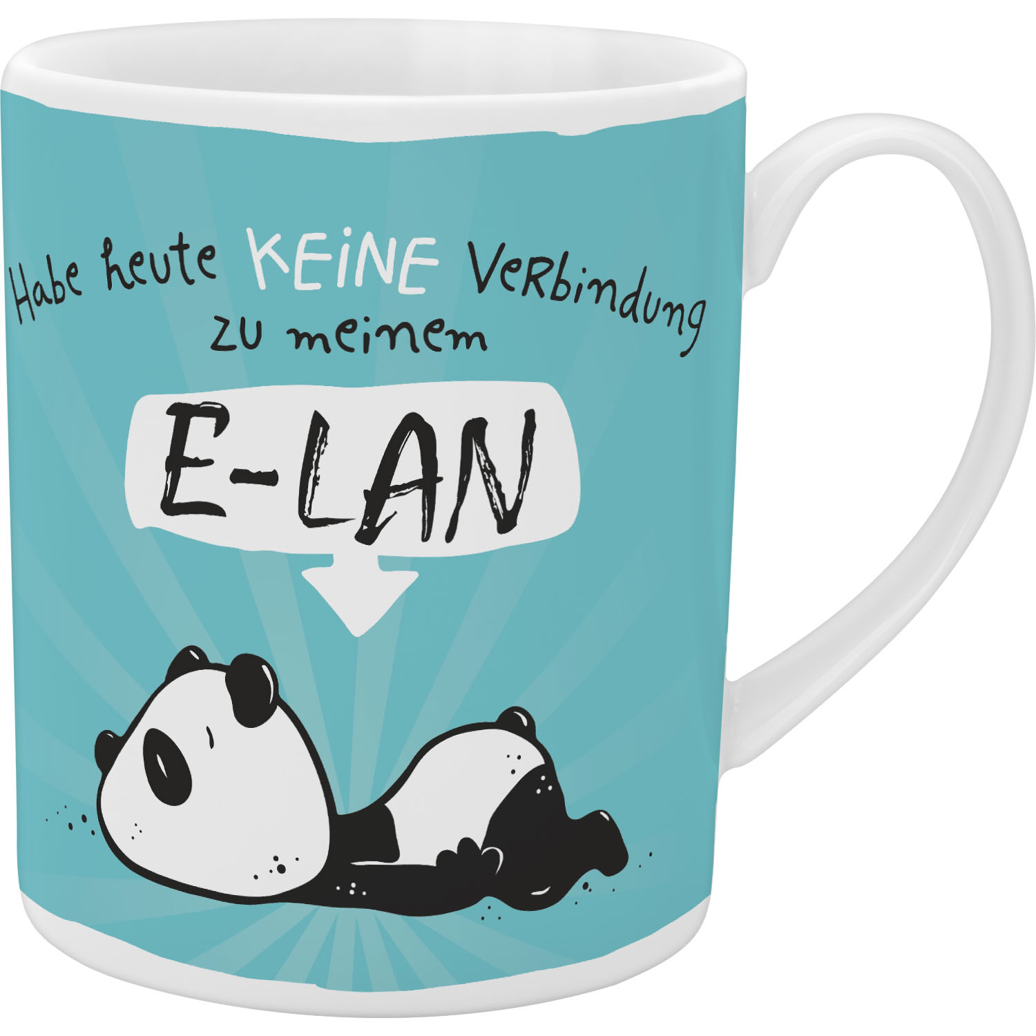 XL-Tasse aus Porzellan mit türkisblauem Panda-Motiv und Spruch E-LAN