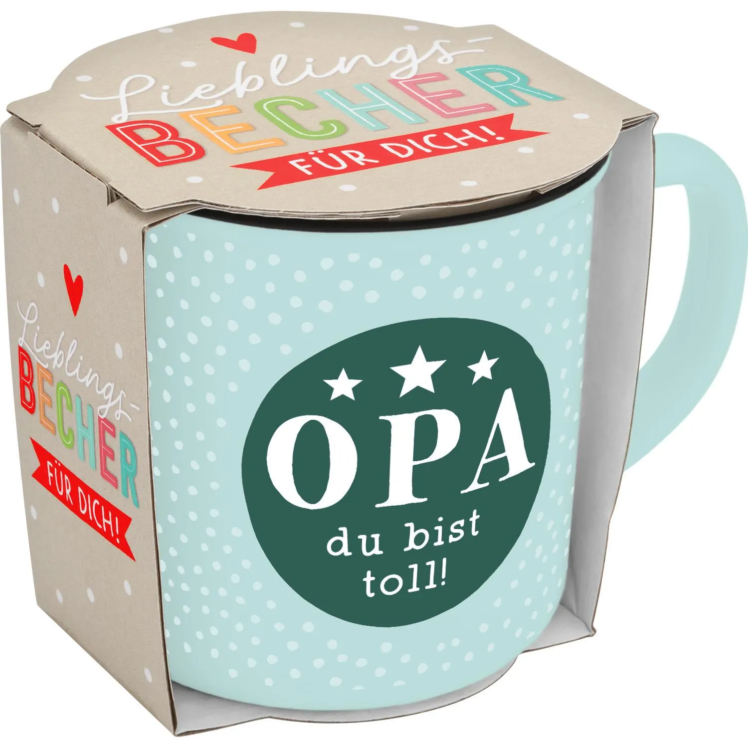 Lieblingsbecher OPA – hellblau mit dunklem Kreis und Text OPA du bist toll