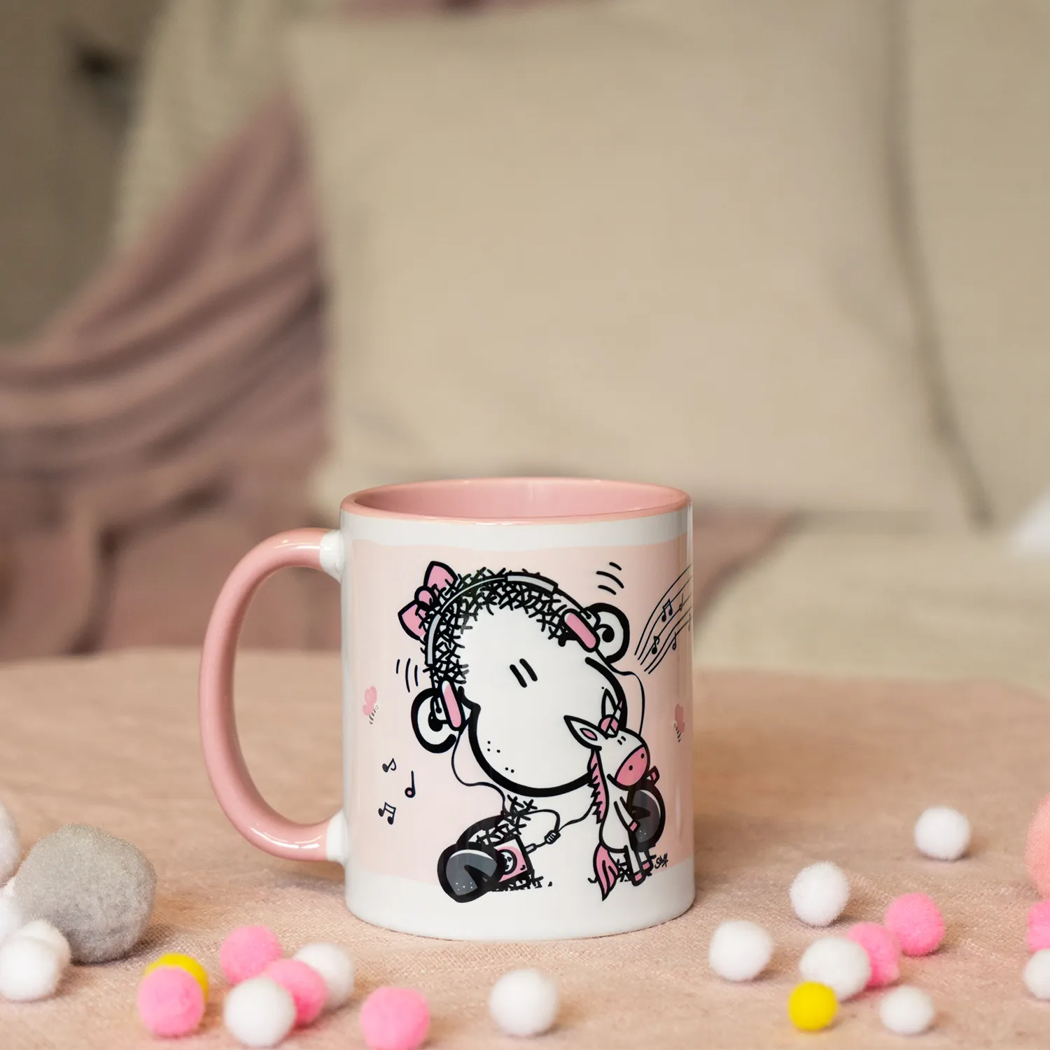 Personalisierte rosa Porzellanmug mit Schaf-Motiv und Name – spülmaschinengeeignet