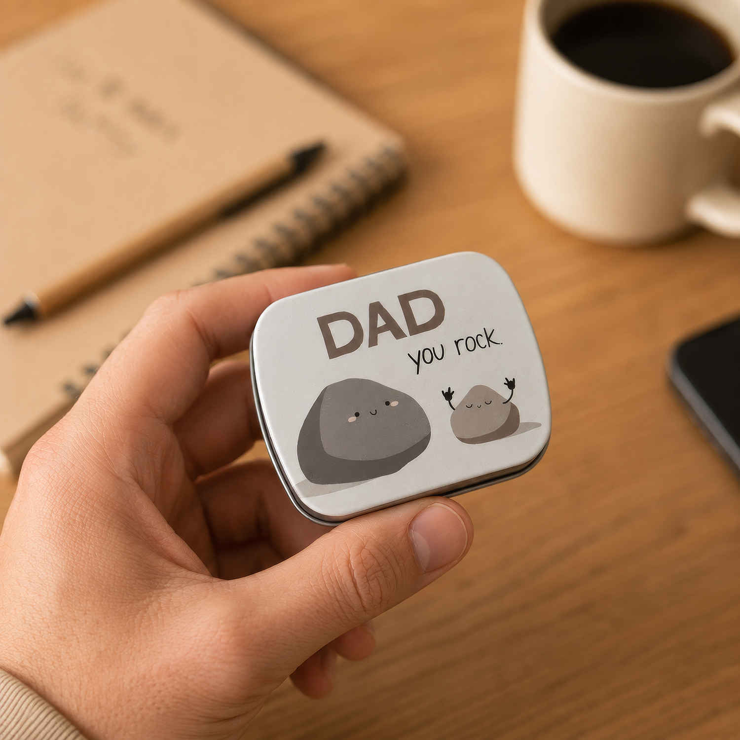 Metall-Minzdose mit 'DAD you rock' Motiv und zwei Cartoon-Figuren – Geschenkidee für Papa