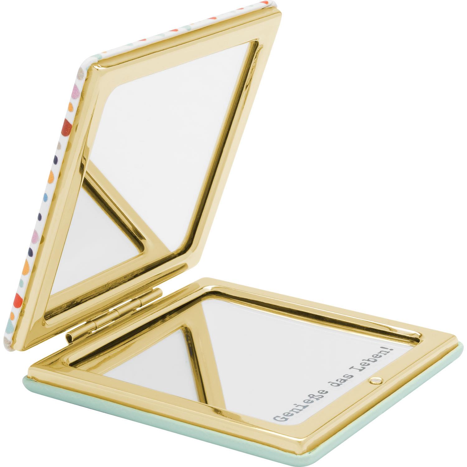 Taschenspiegel »Zeiten« in goldfarbenem Gehäuse mit buntem Punktedesign, faltbar, Vergrößerung